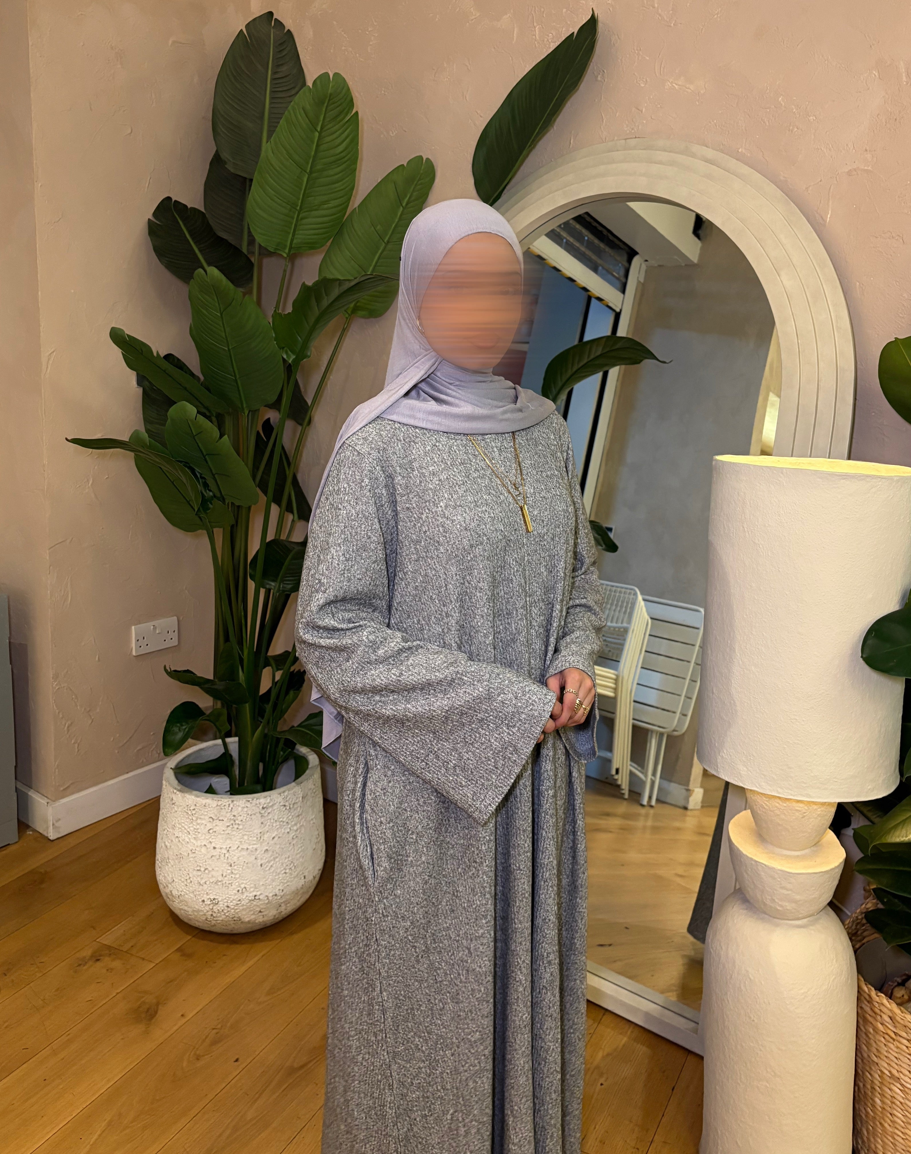 Knitted ribbed dress - Light Grey