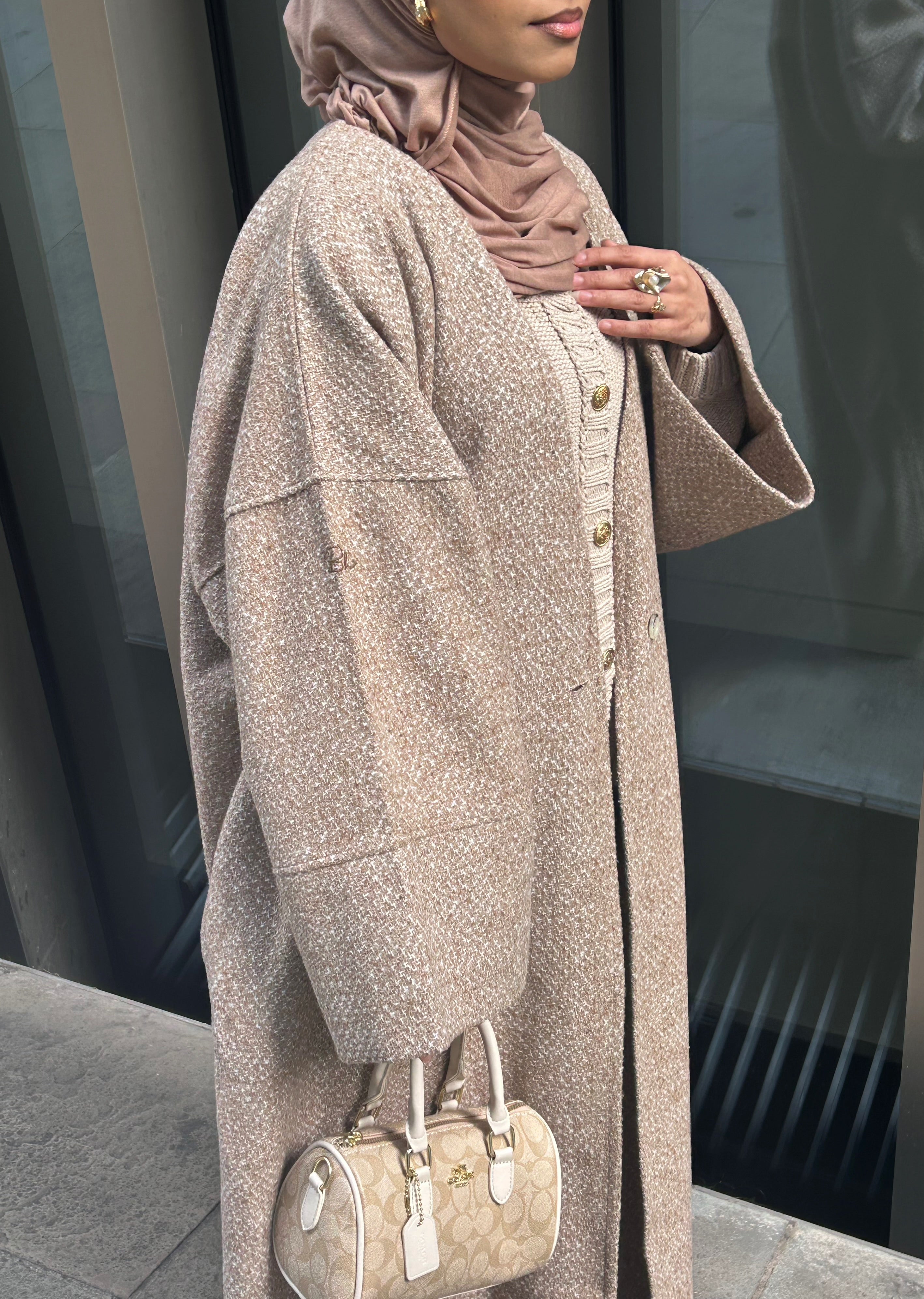 Tweed Abaya Coat - Beige