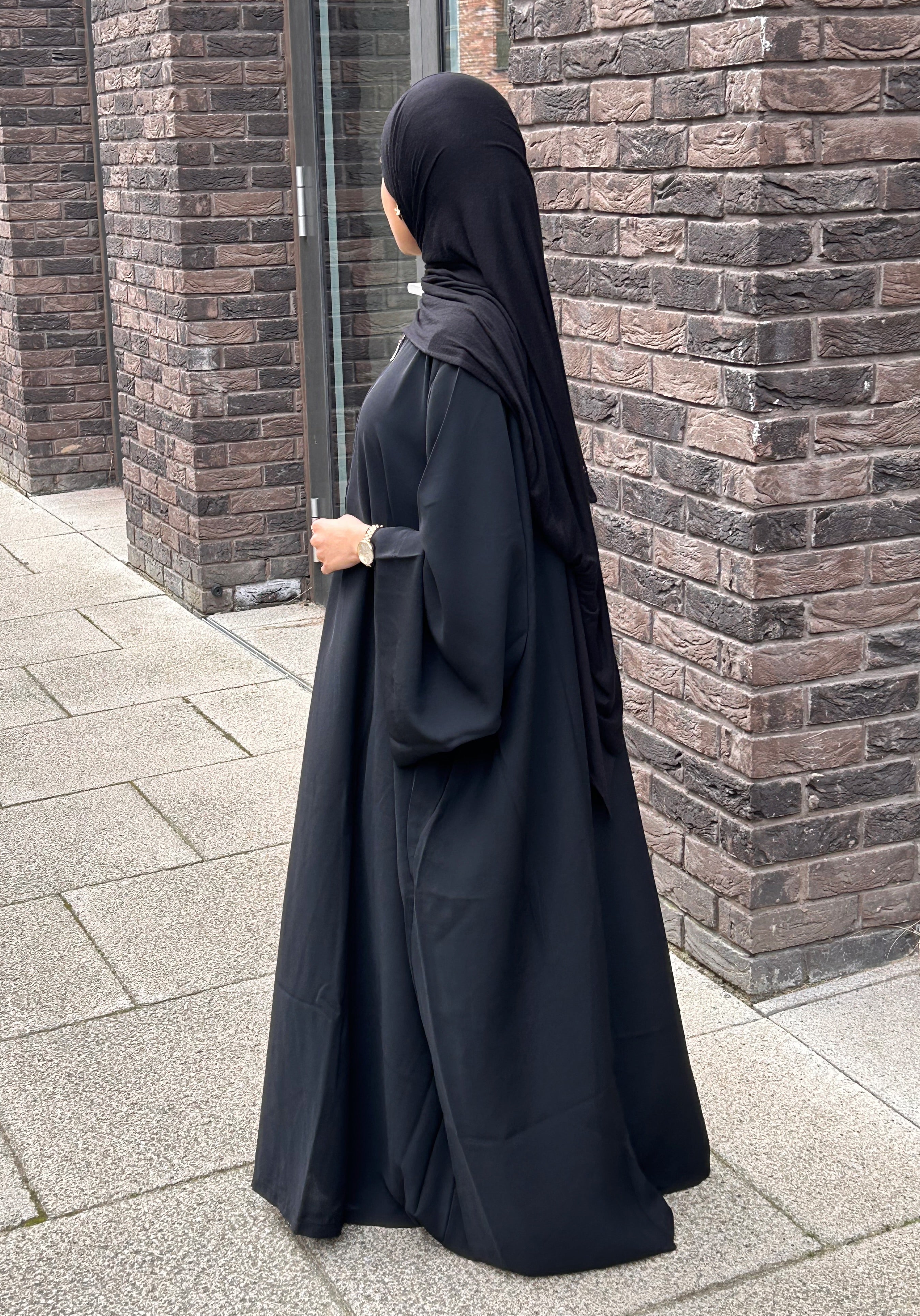 Black Crepe Nursing-Friendly Abaya with Zip