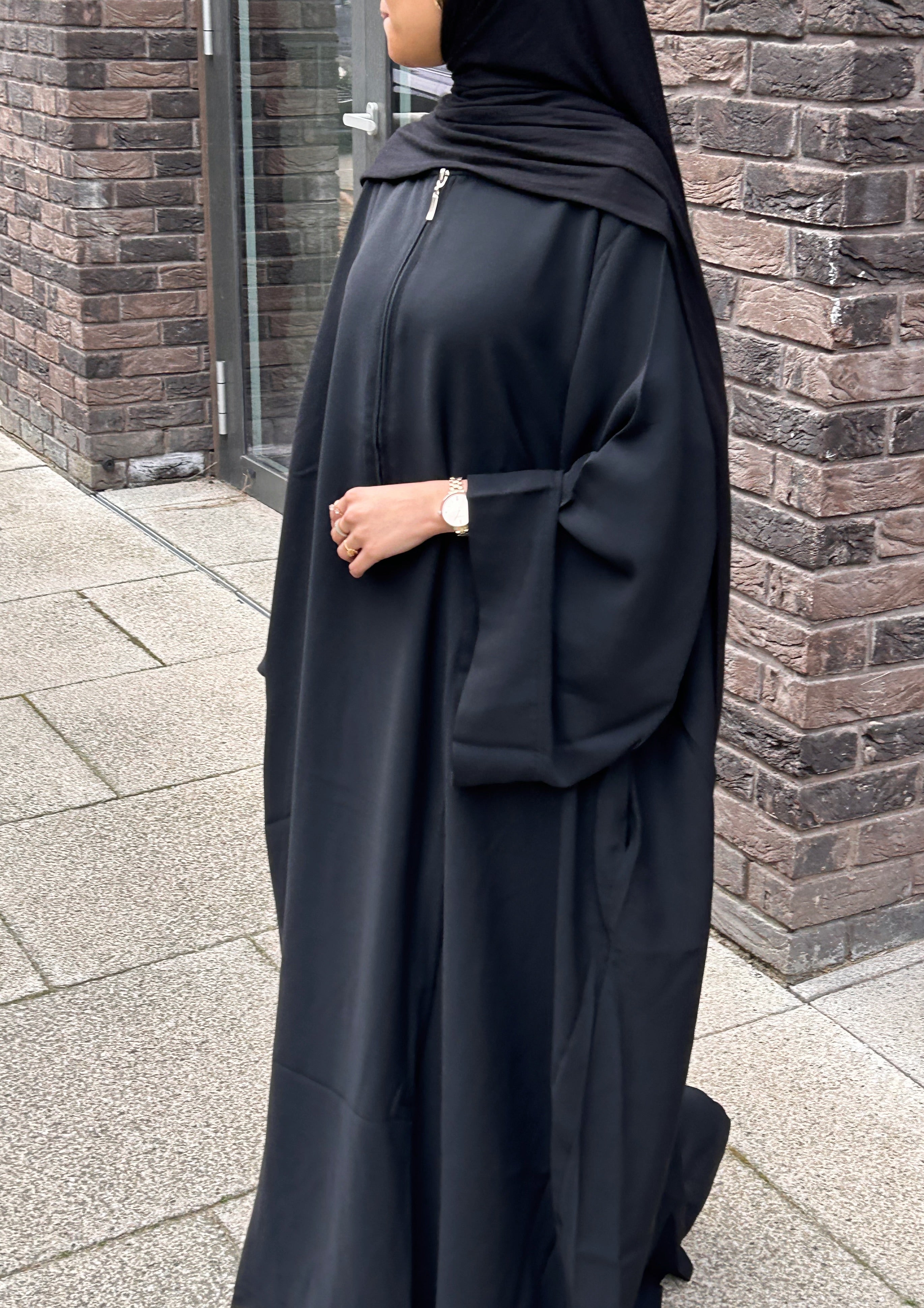 Black Crepe Nursing-Friendly Abaya with Zip