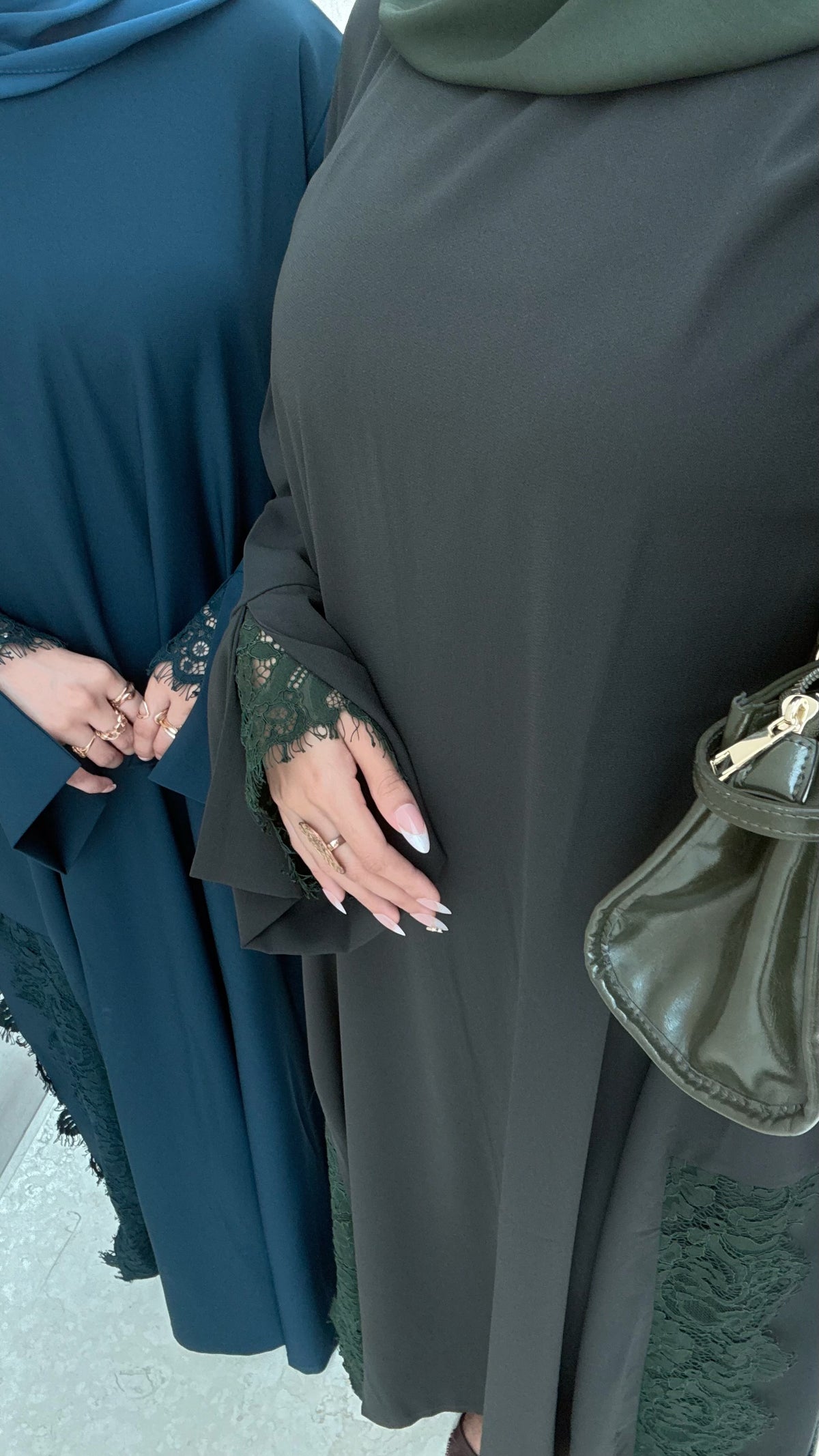 Lace Abaya and Hijab Set- Khaki Green