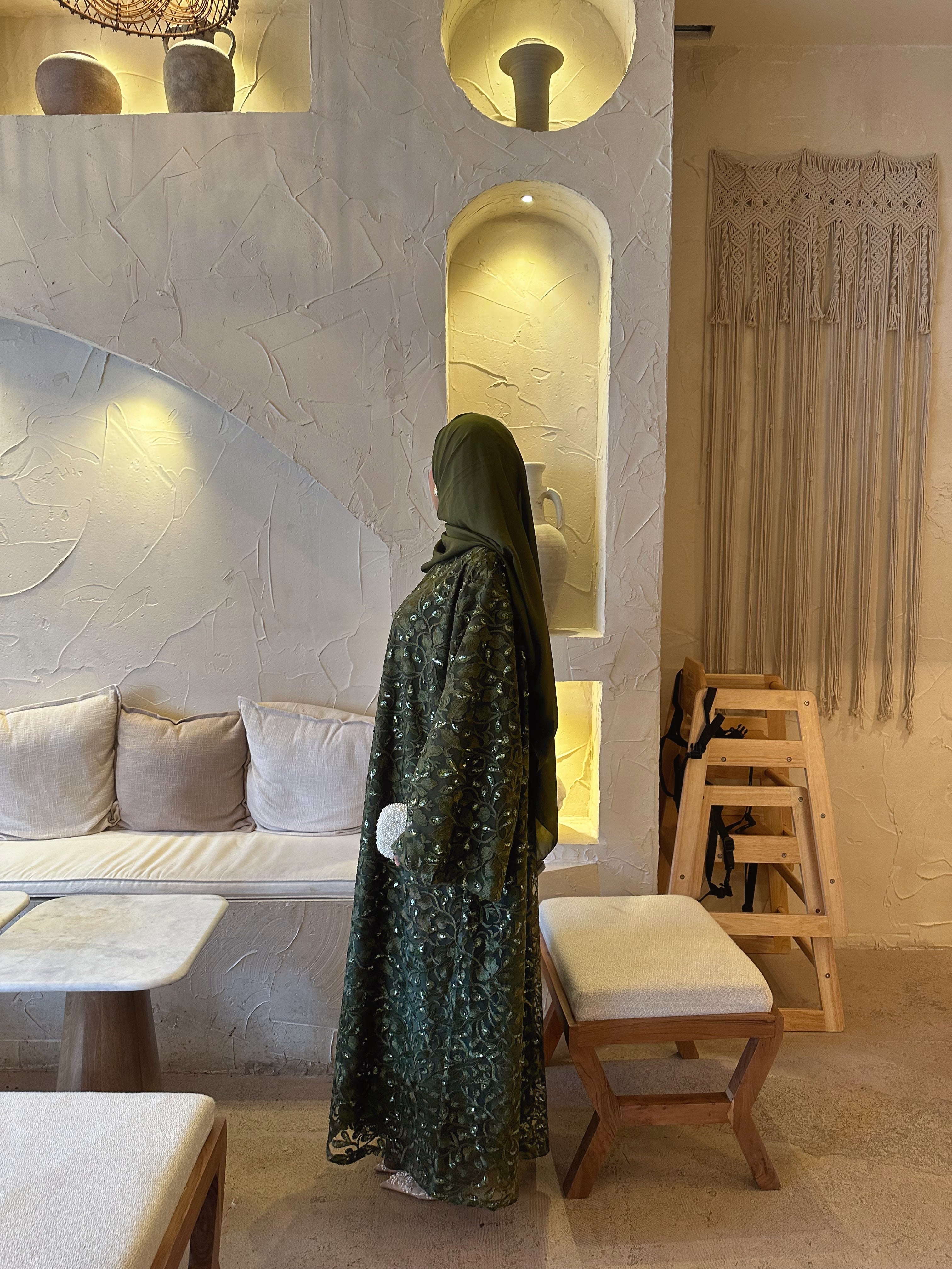 Khaki Green Lace Abaya