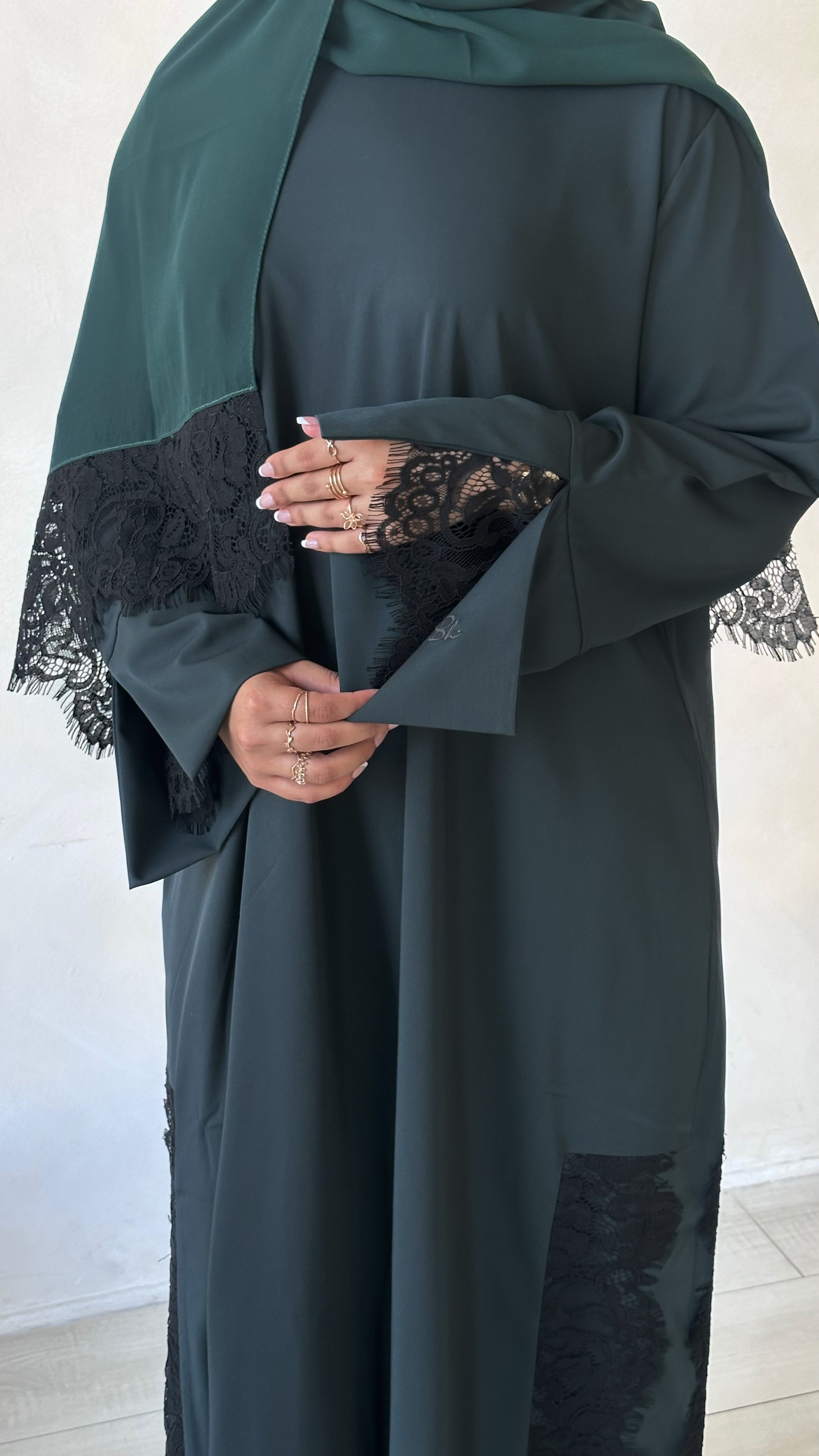 Lace Abaya and Hijab Set- Green