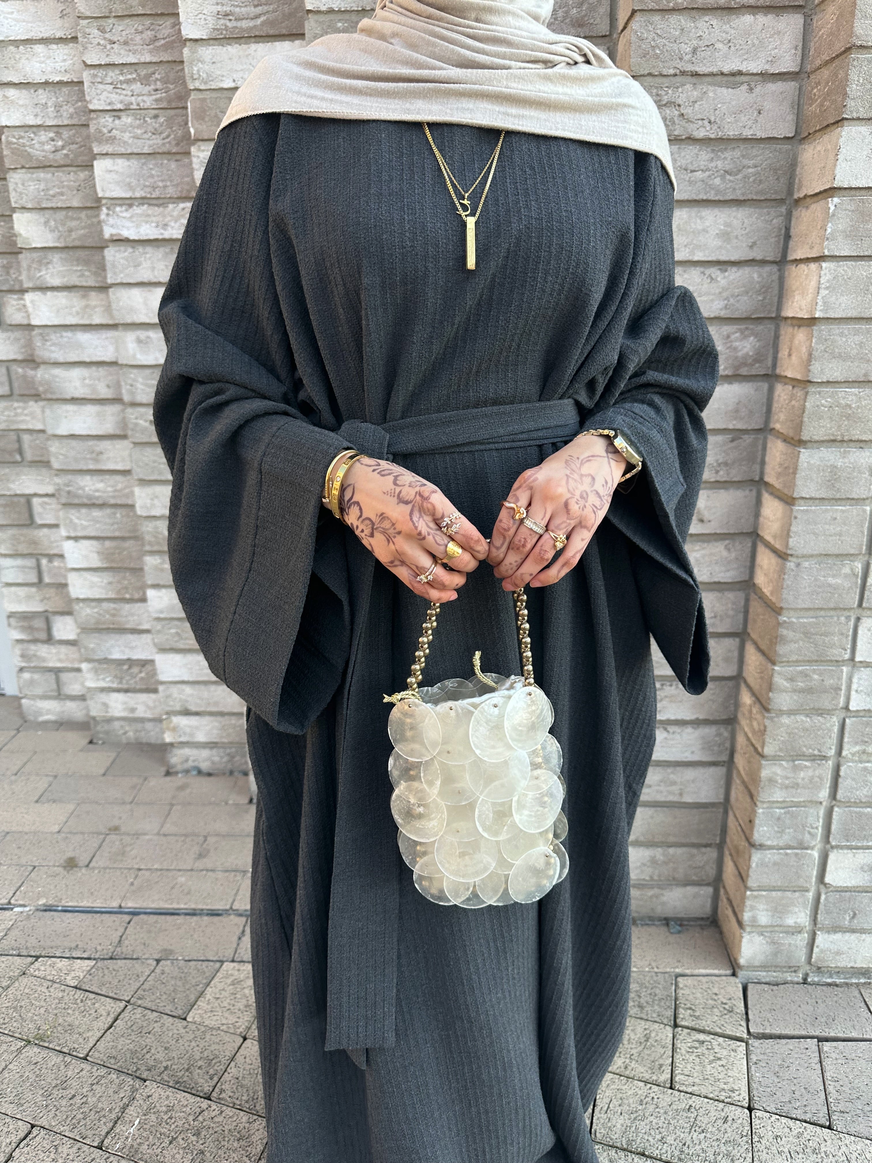 Dark Grey Ribbed Abaya