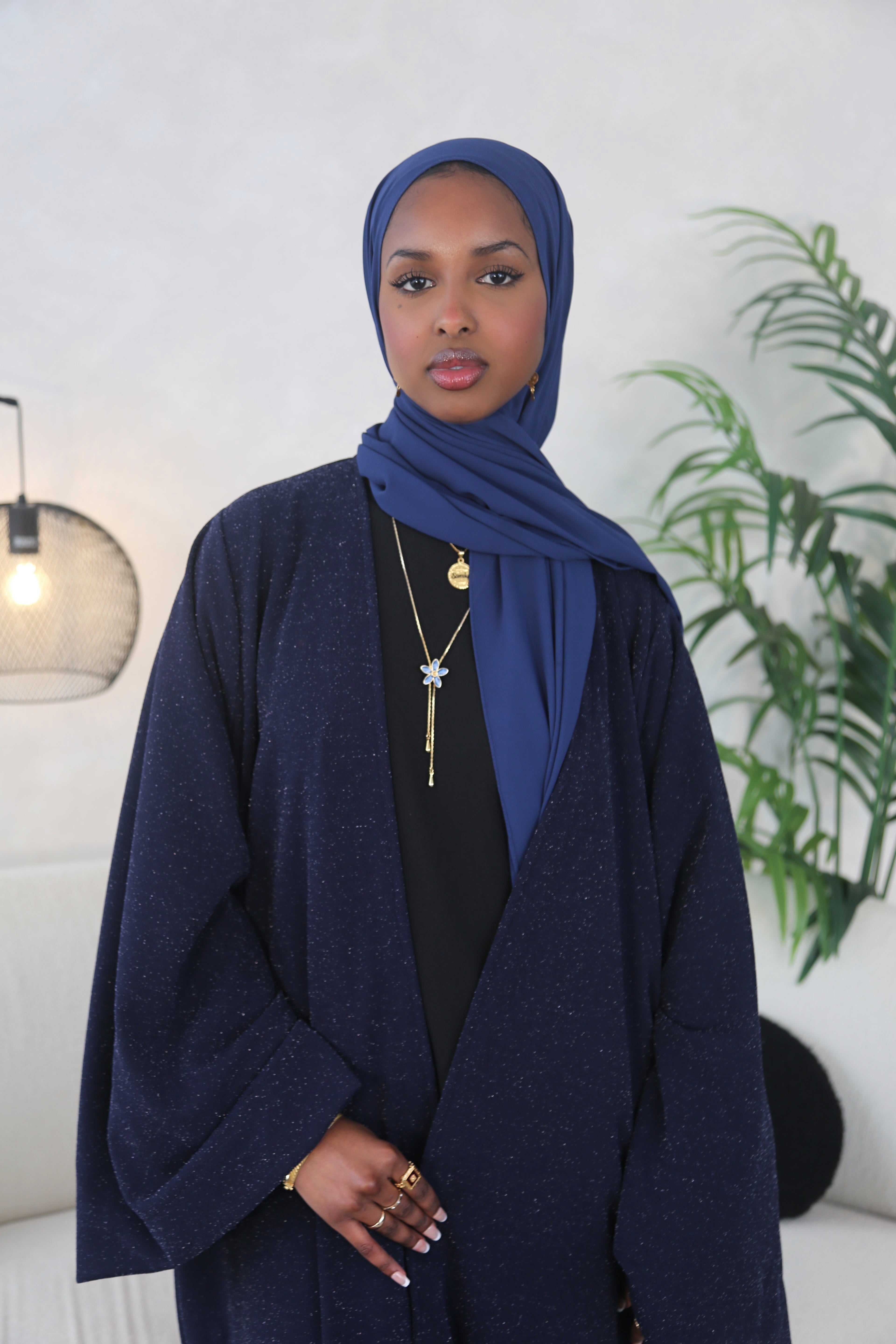 Navy Sparkle Open Abaya