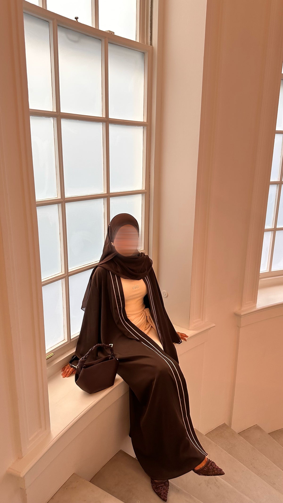 Brown Satin Trim Open Abaya