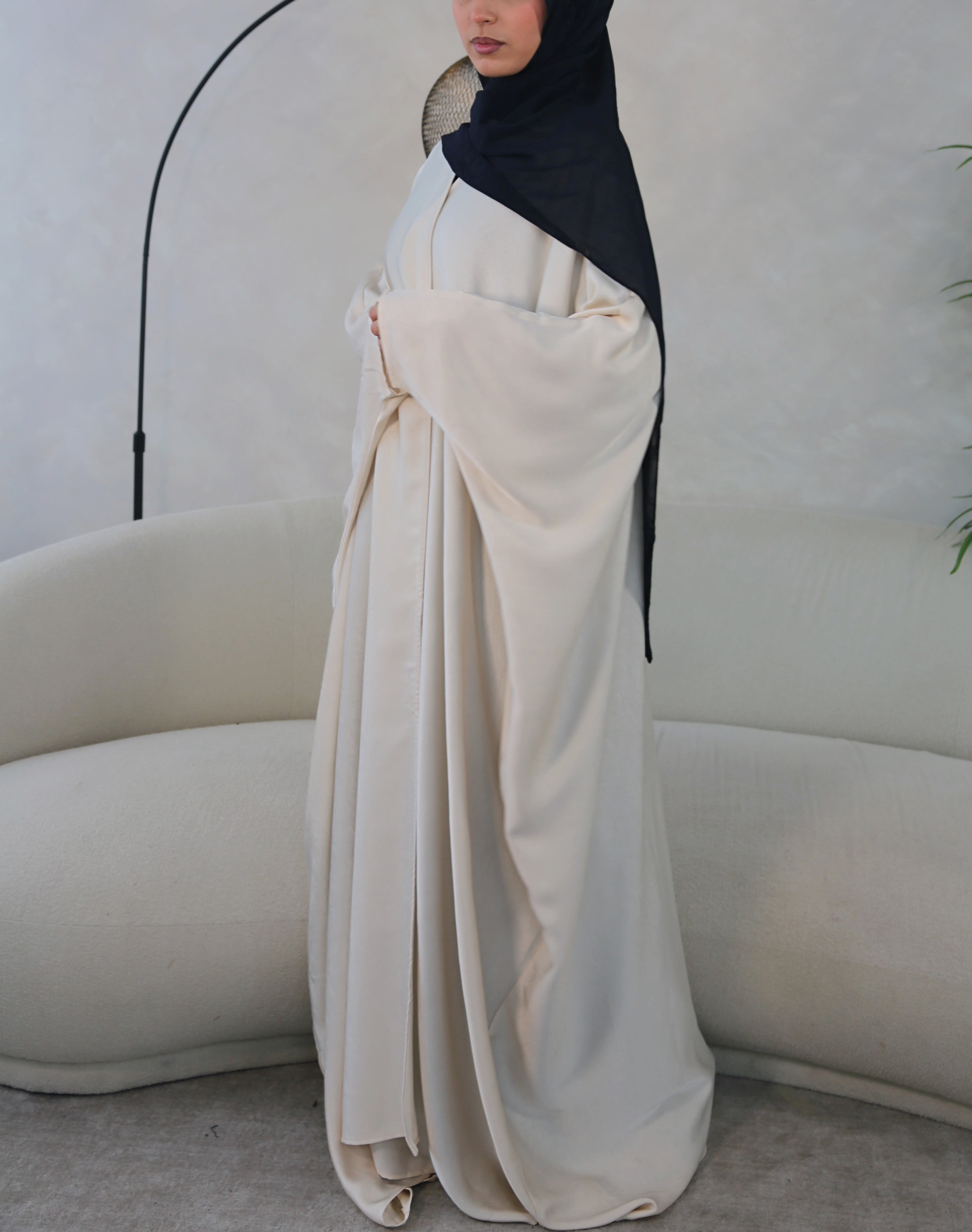 Habiba Champagne Satin Open Farasha Abaya