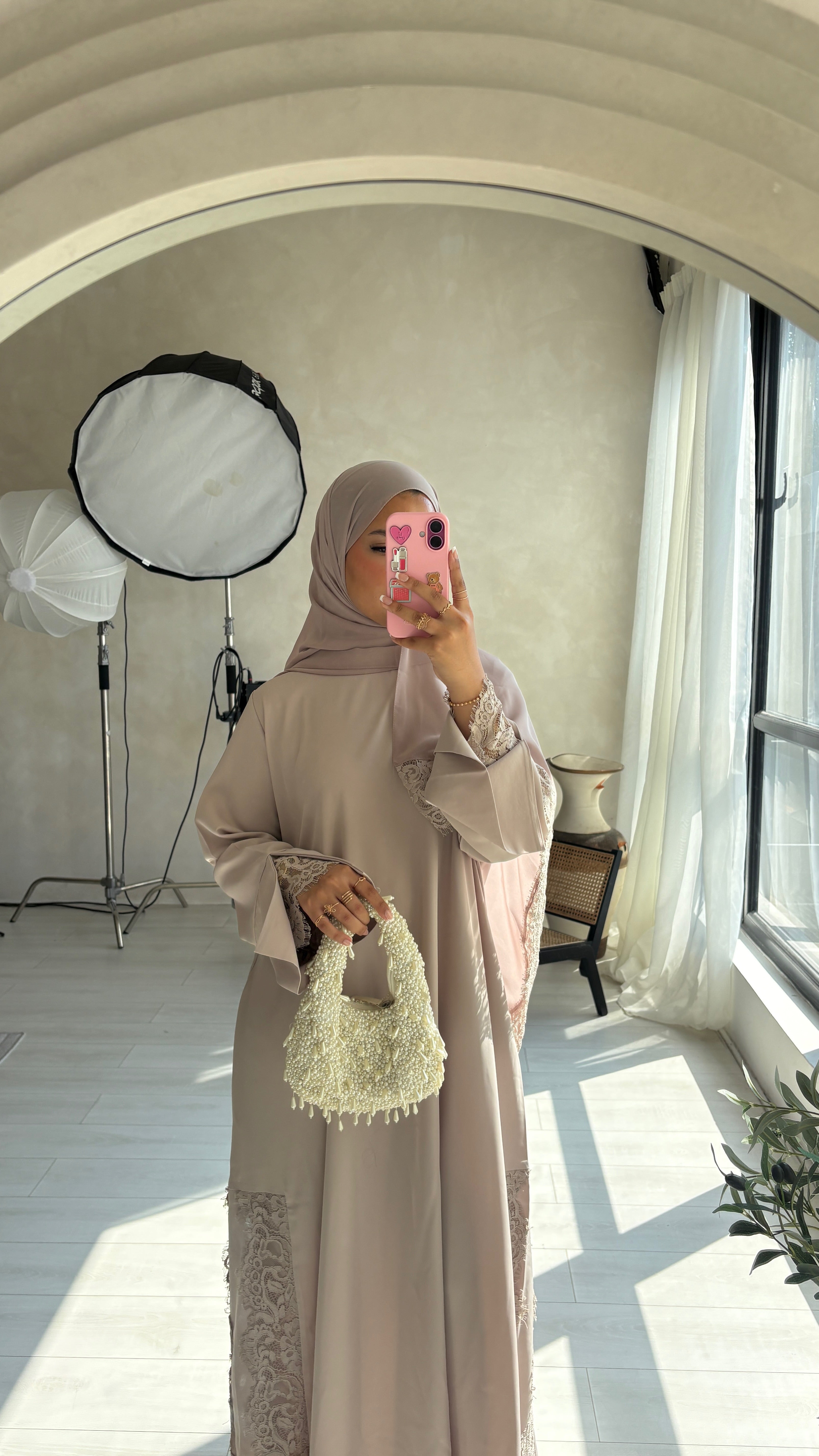 Lace Abaya and Hijab Set- Nude