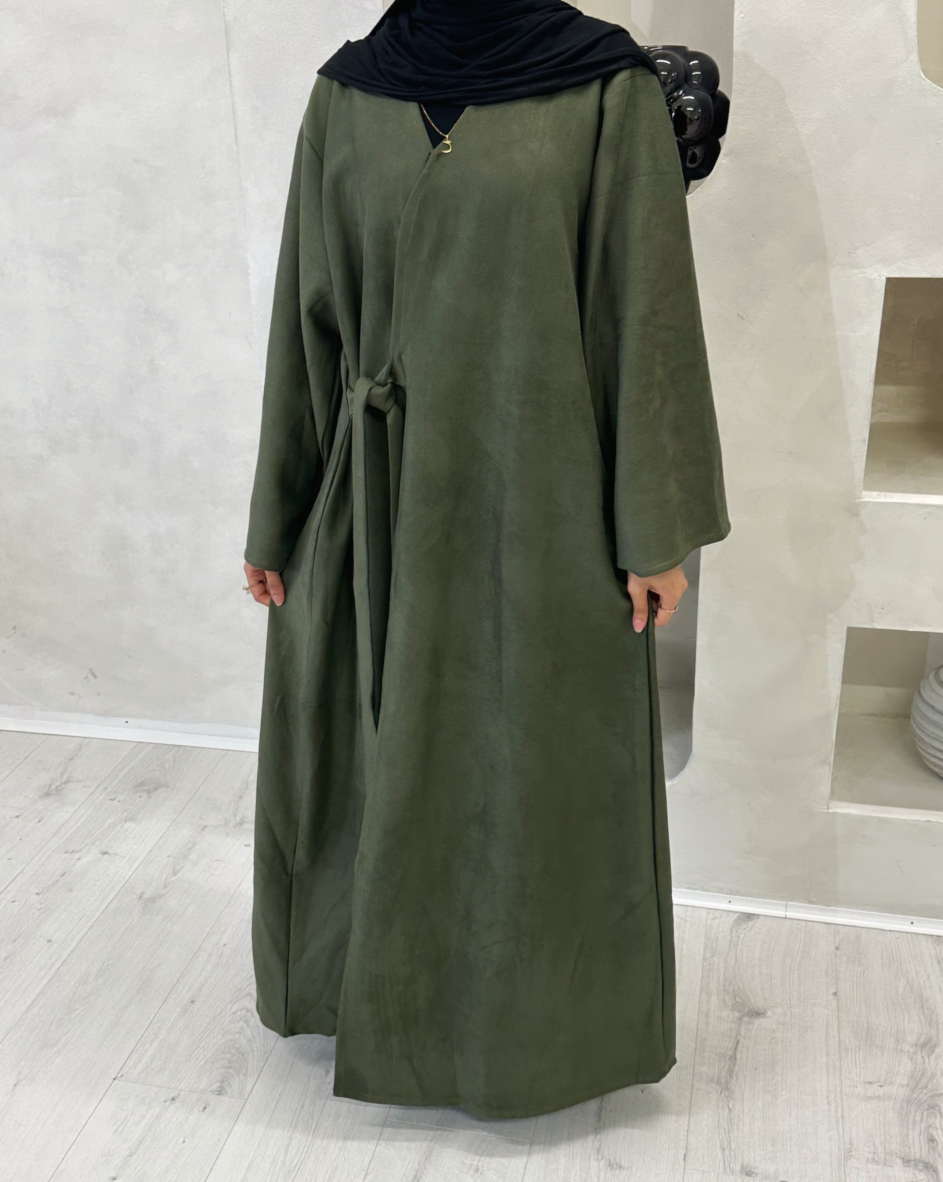 Khaki Green Suede abaya