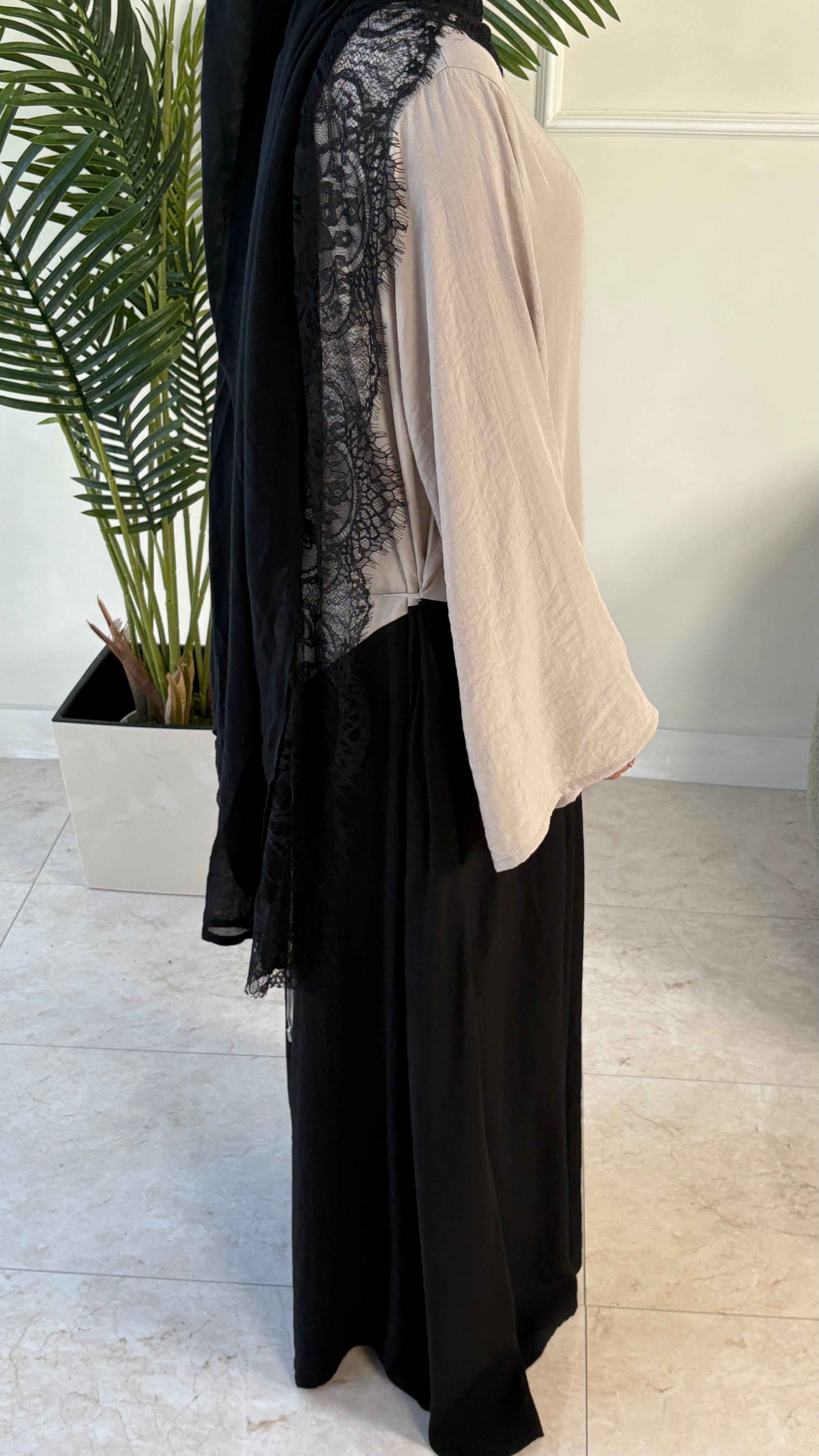 Two Tone Dress Abaya - Warm Pink/Black