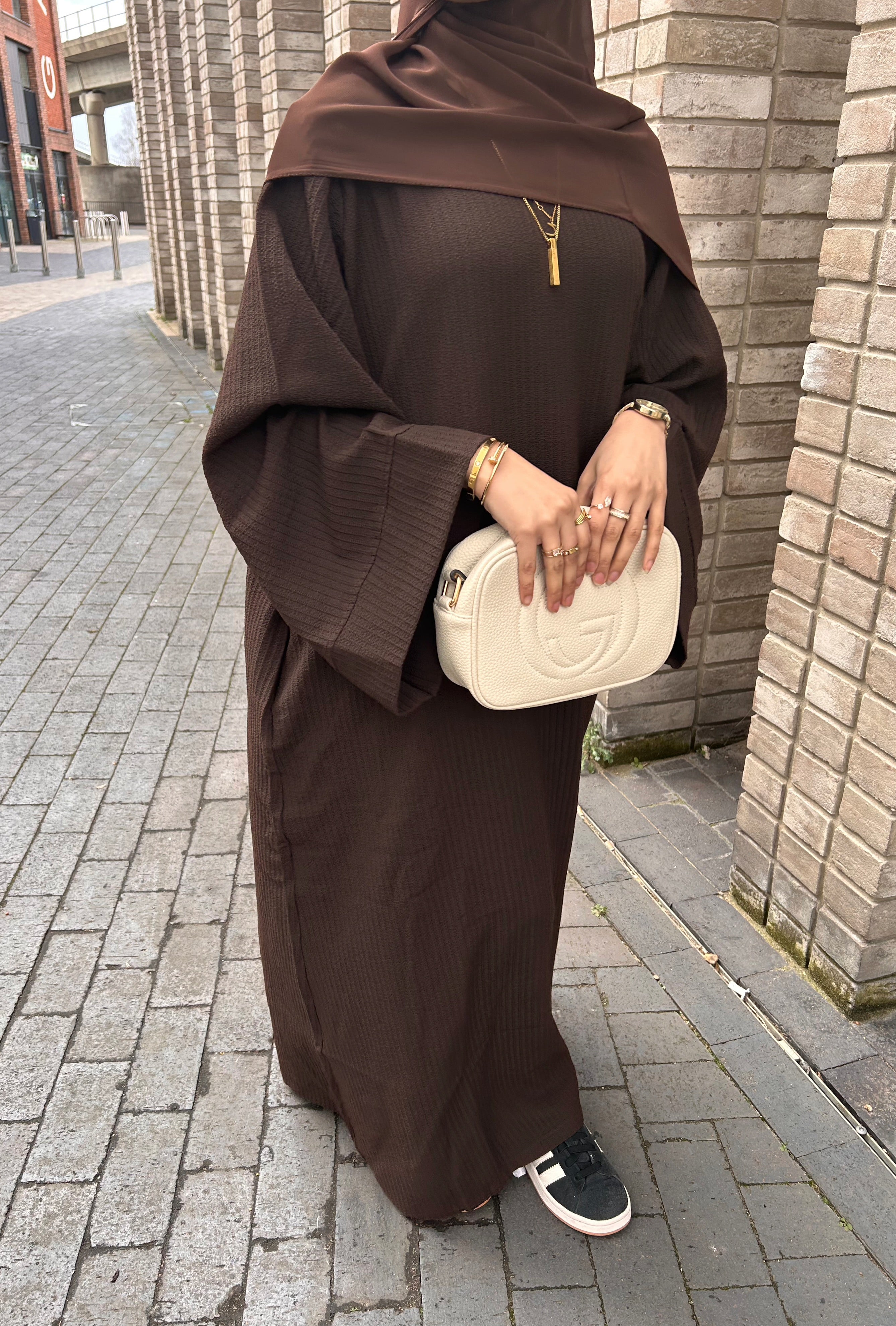 Brown Ribbed Abaya