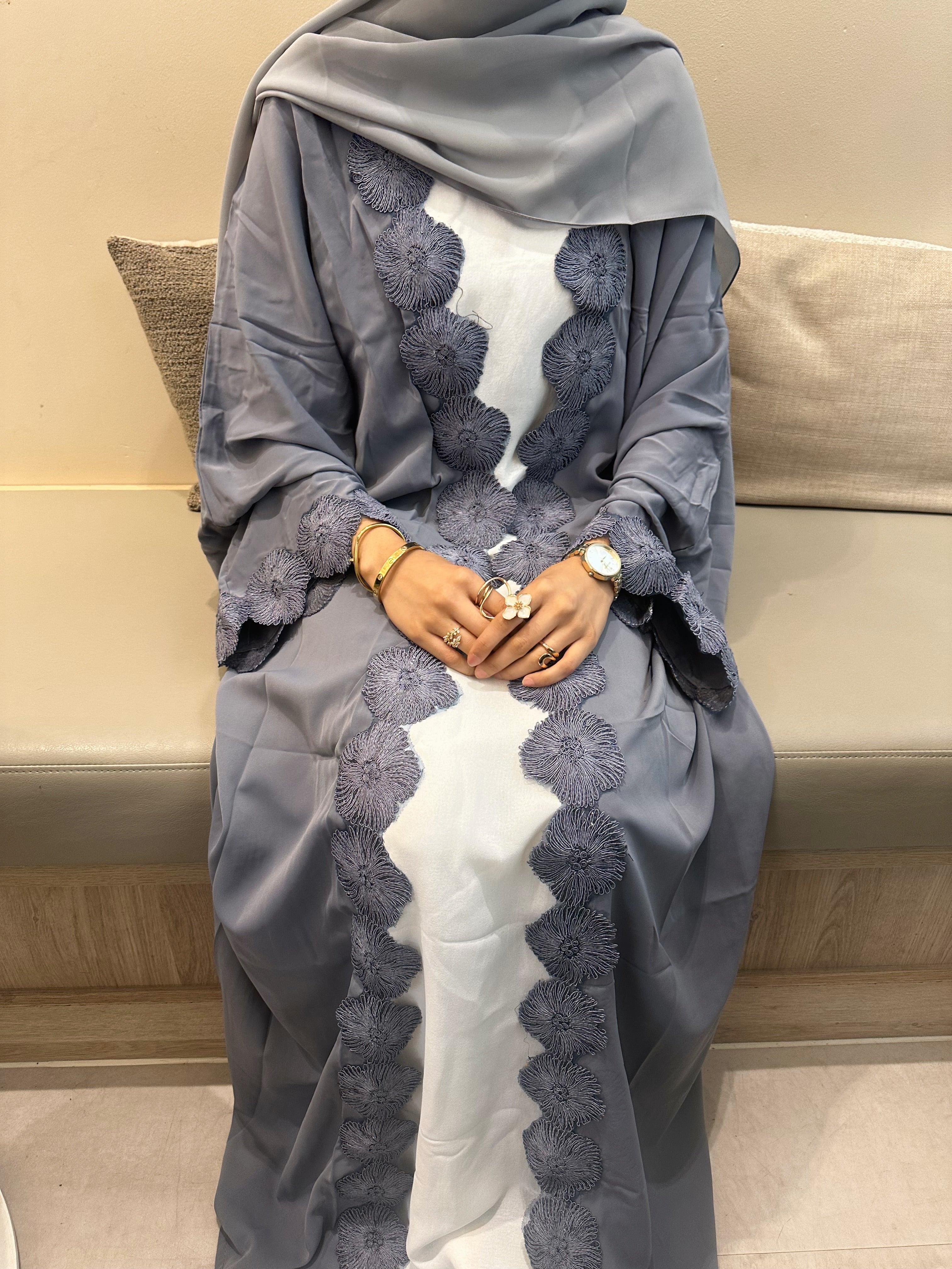 Lace Abaya Set - Grey
