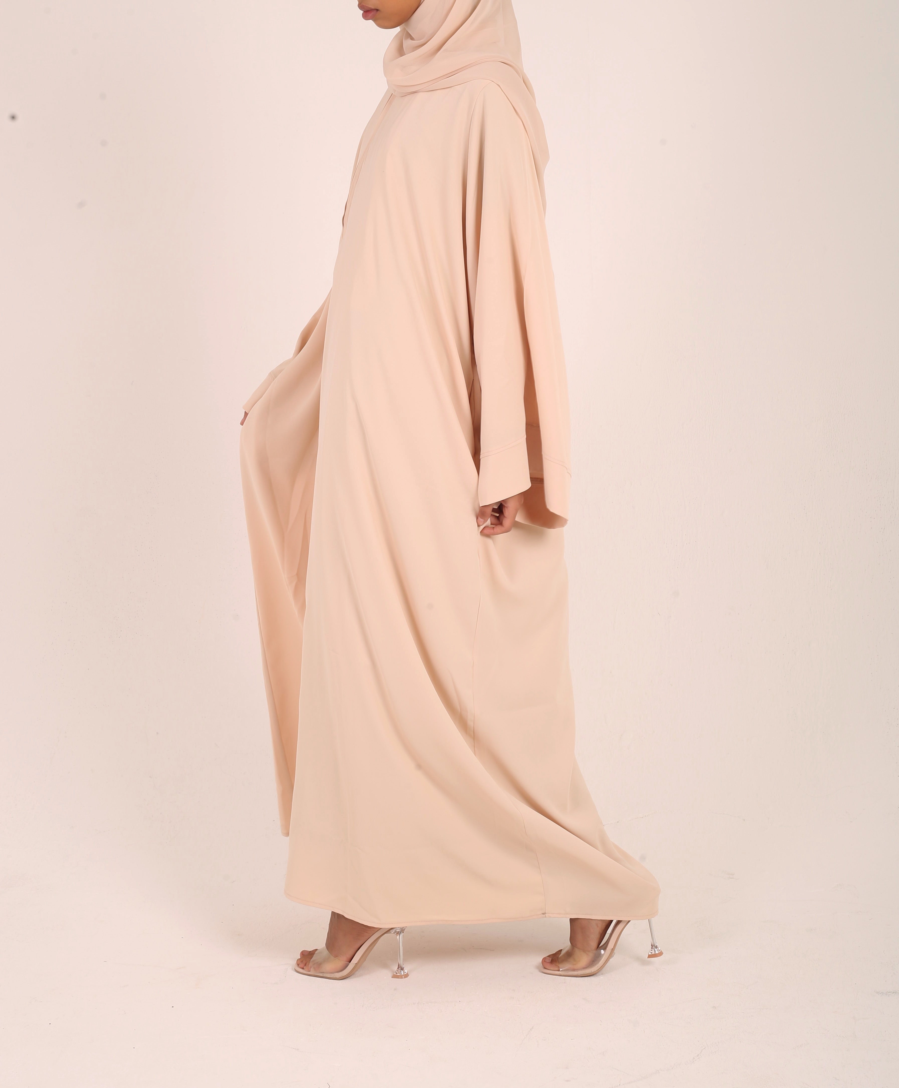 Neutral Nursing-Friendly Abaya with Zip and Matching Hijab Set