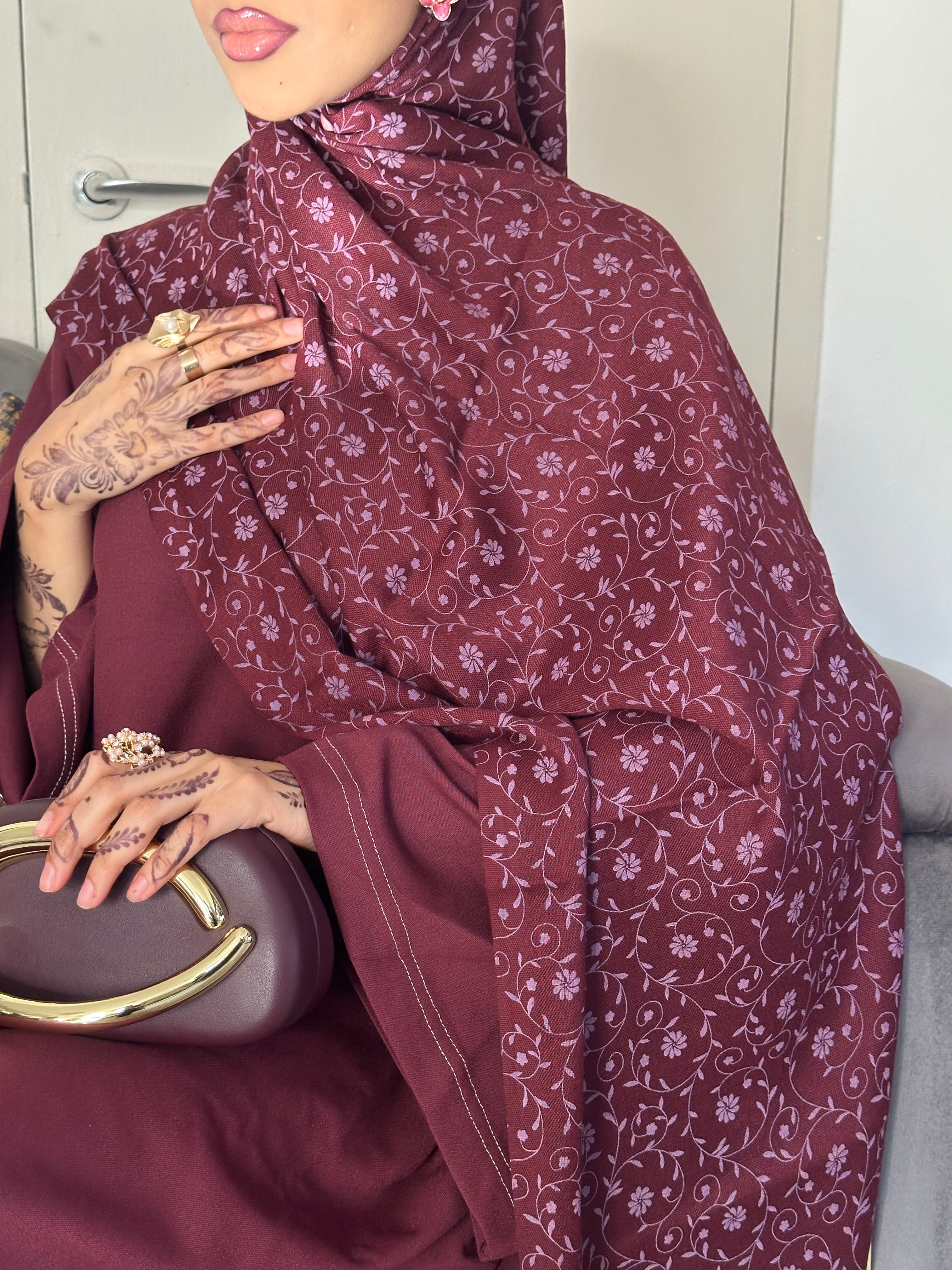 Printed Hijab - Maroon (Purple Print)