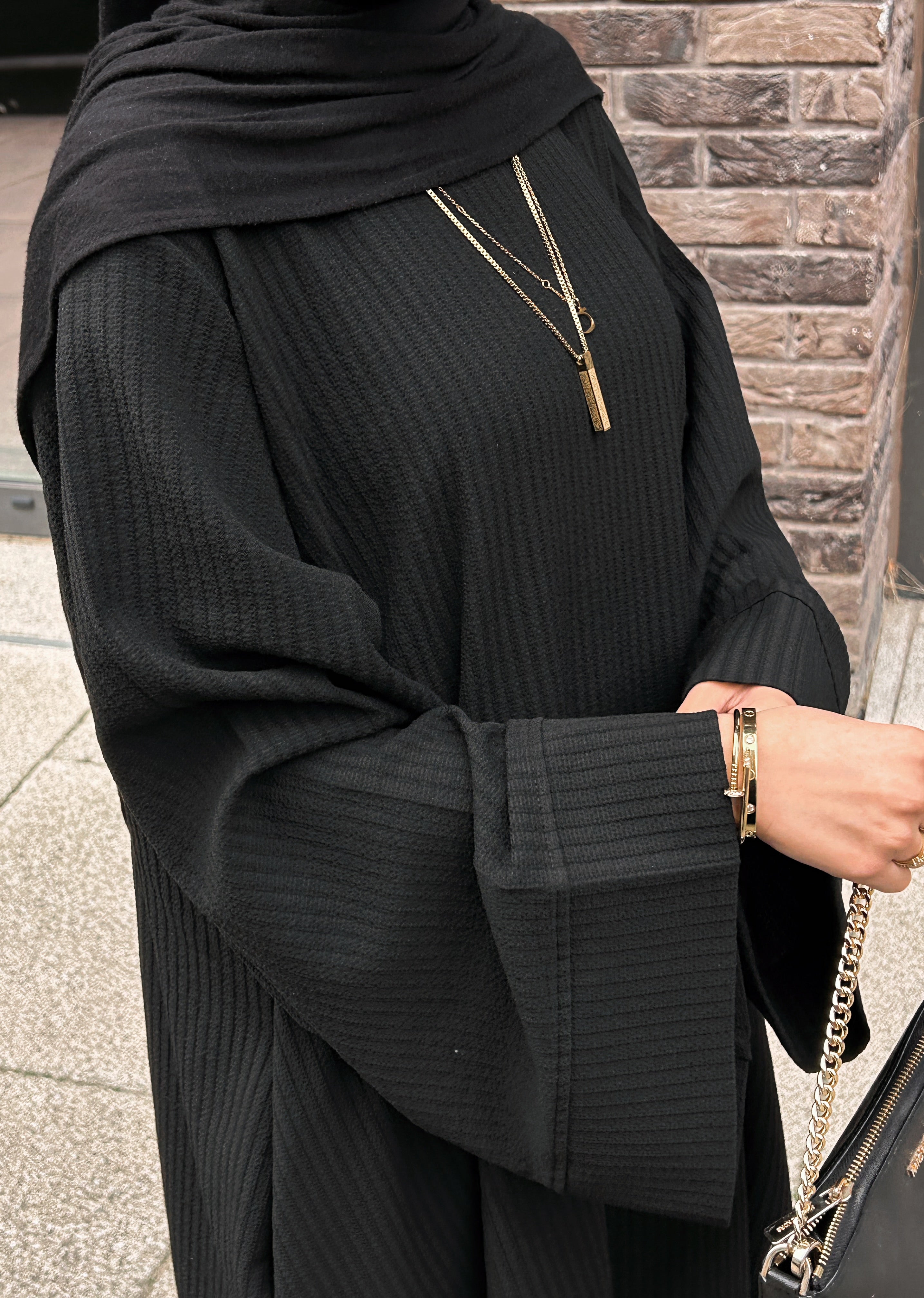 Black Ribbed Abaya