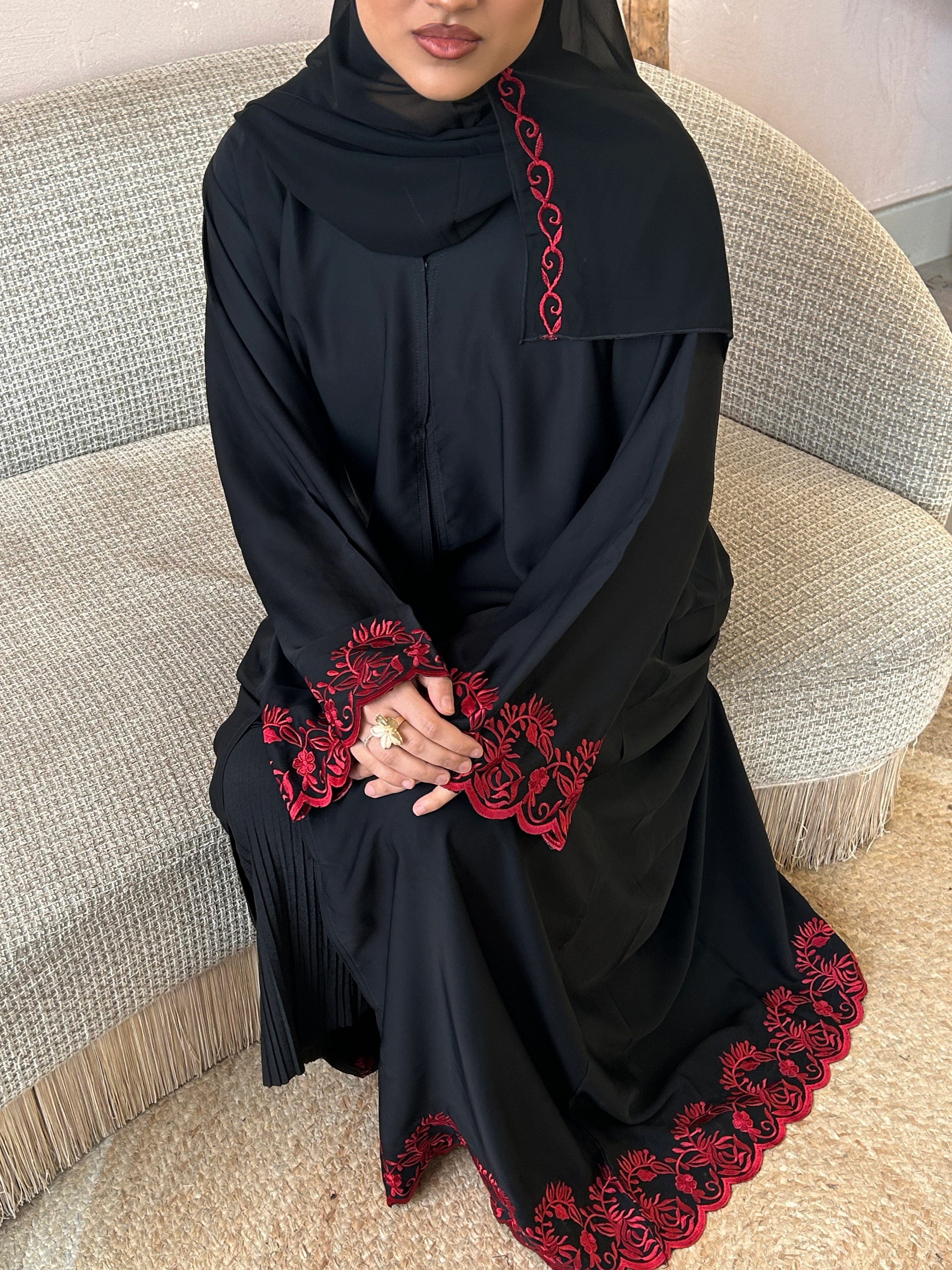 Red thread Detail Open Abaya