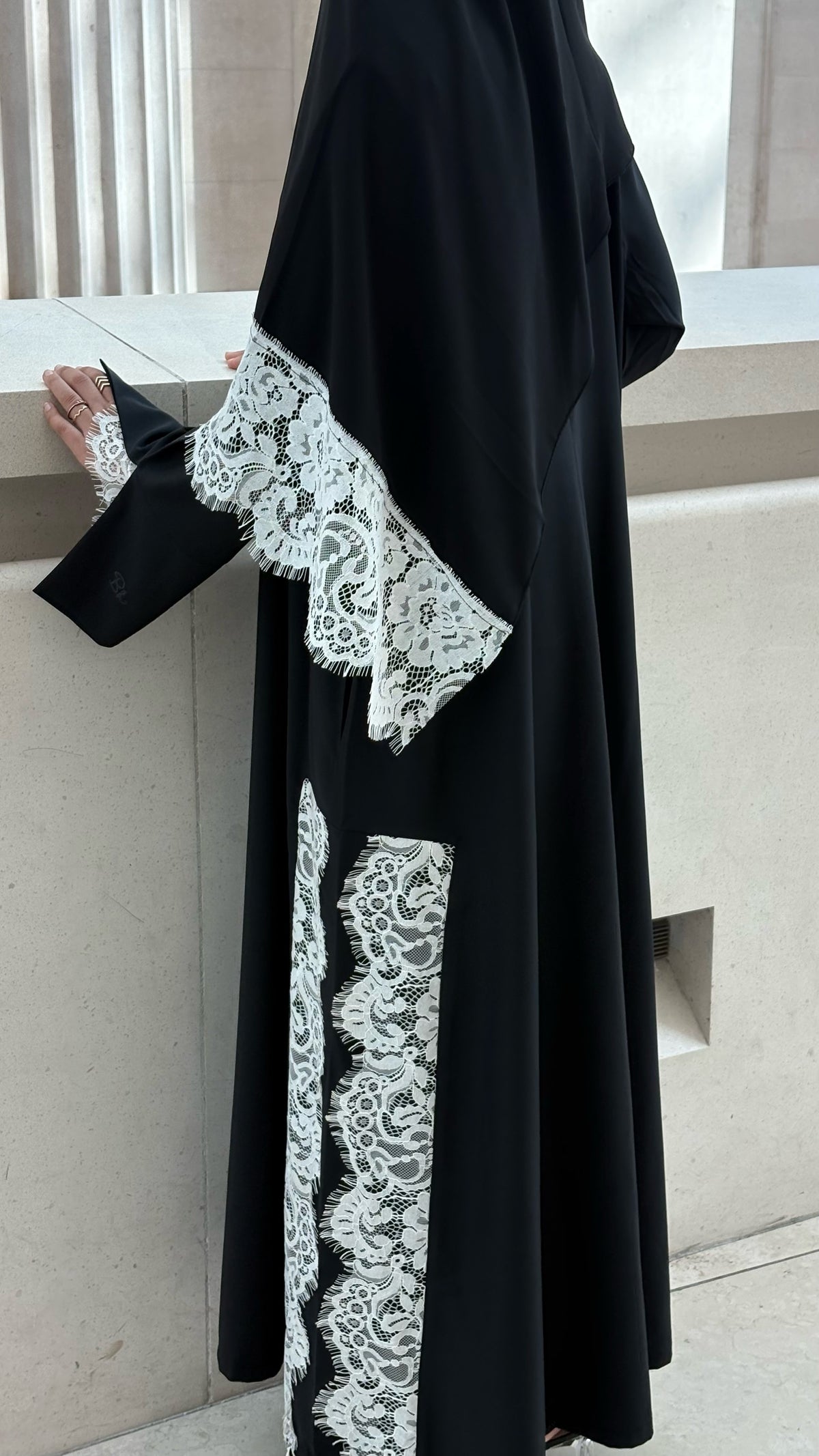 Lace Abaya and Hijab Set- Black