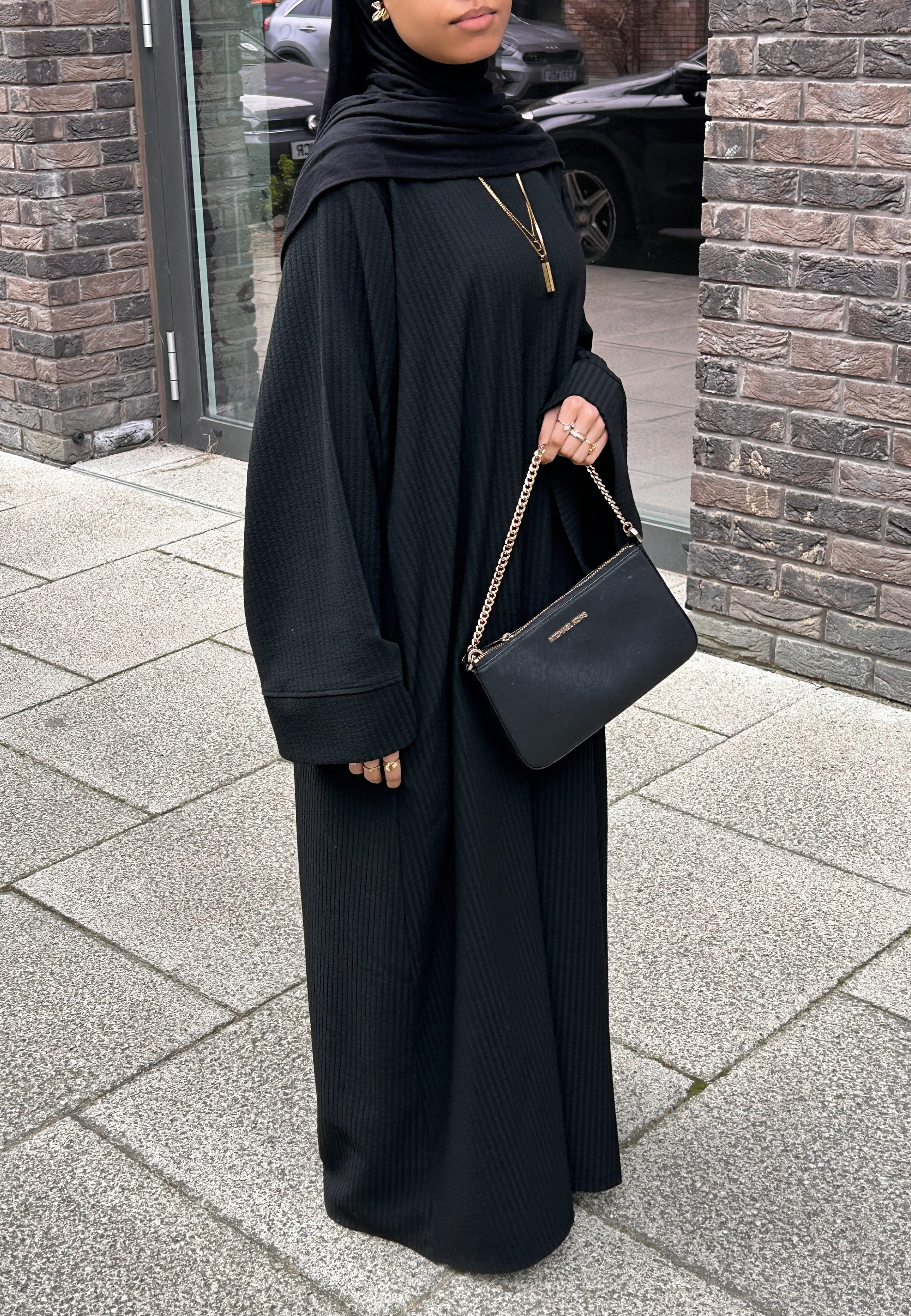 Black Ribbed Abaya