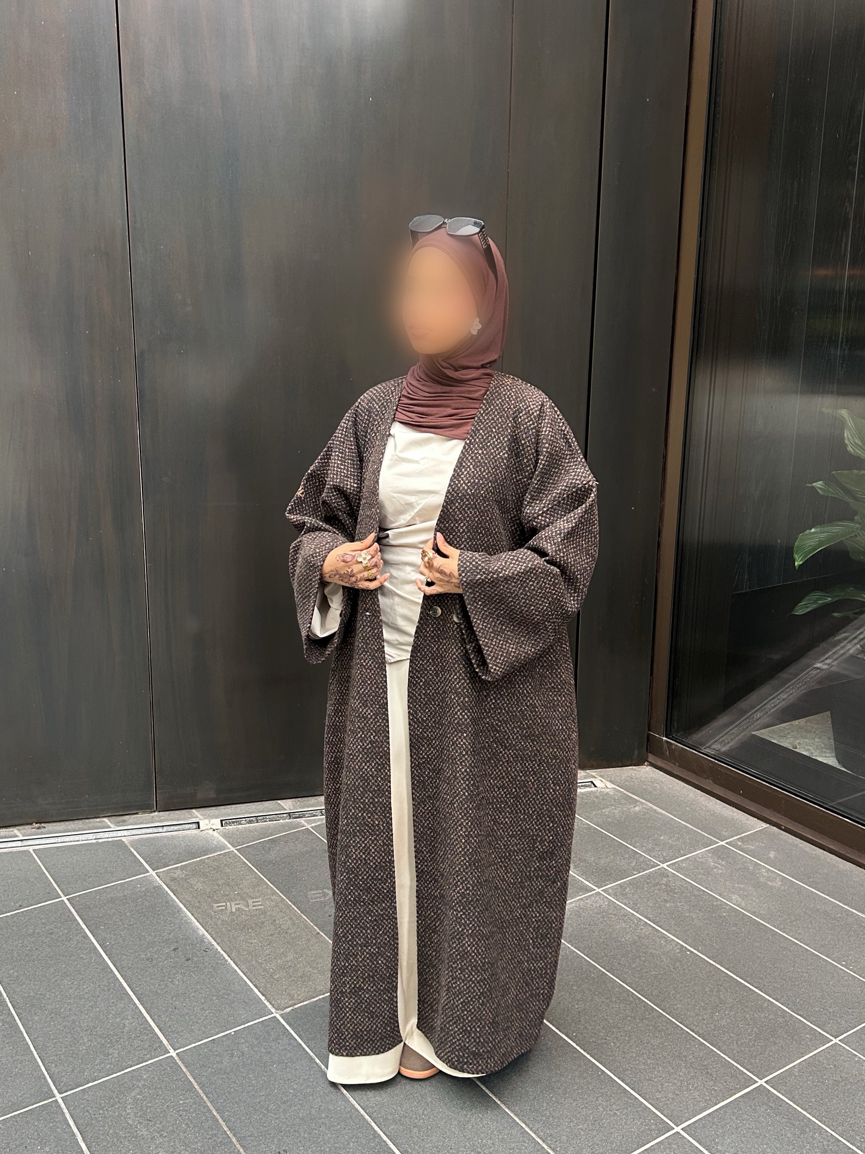 Tweed Abaya Coat - Black/Brown