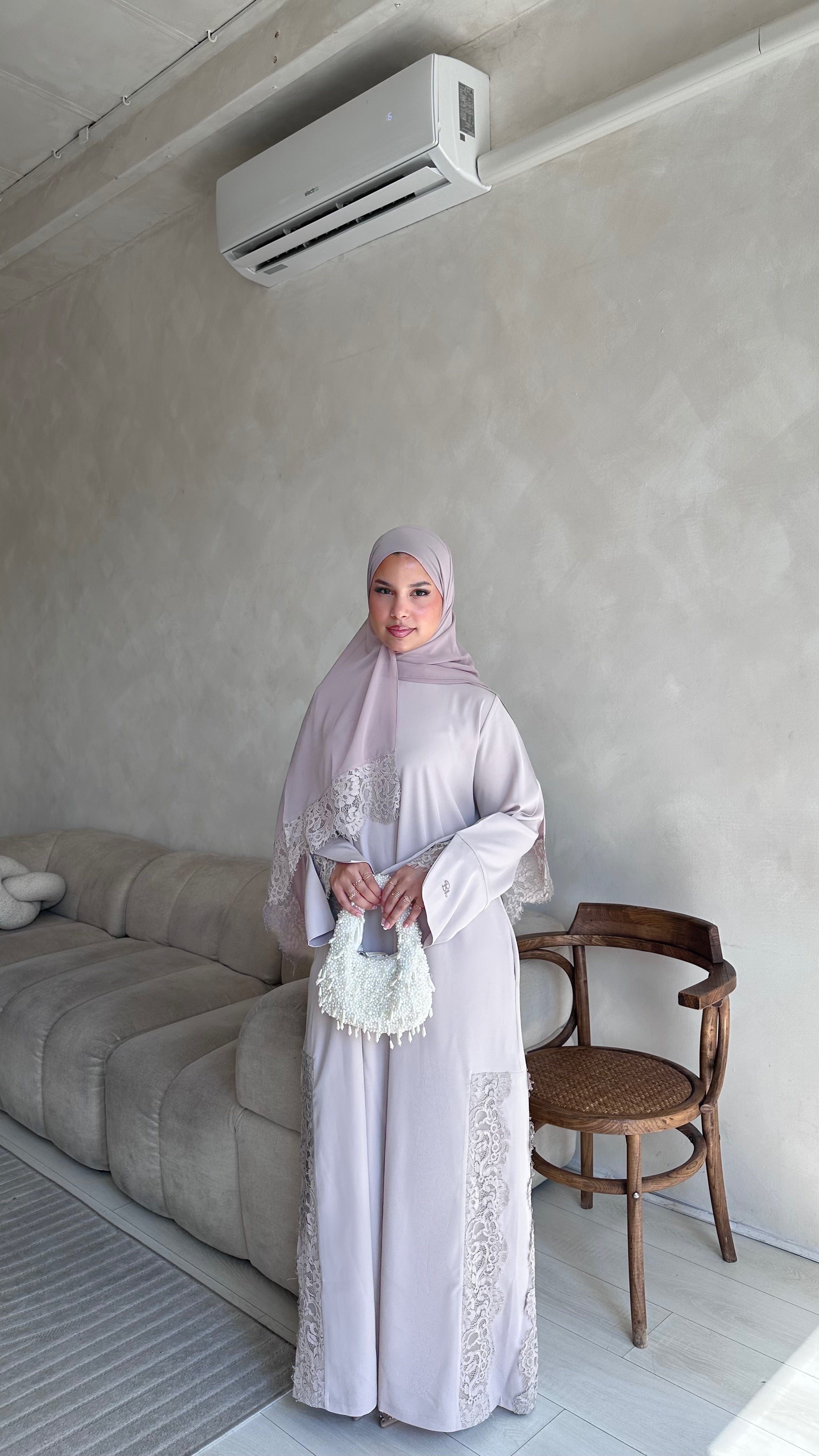 Lace Abaya and Hijab Set- Nude