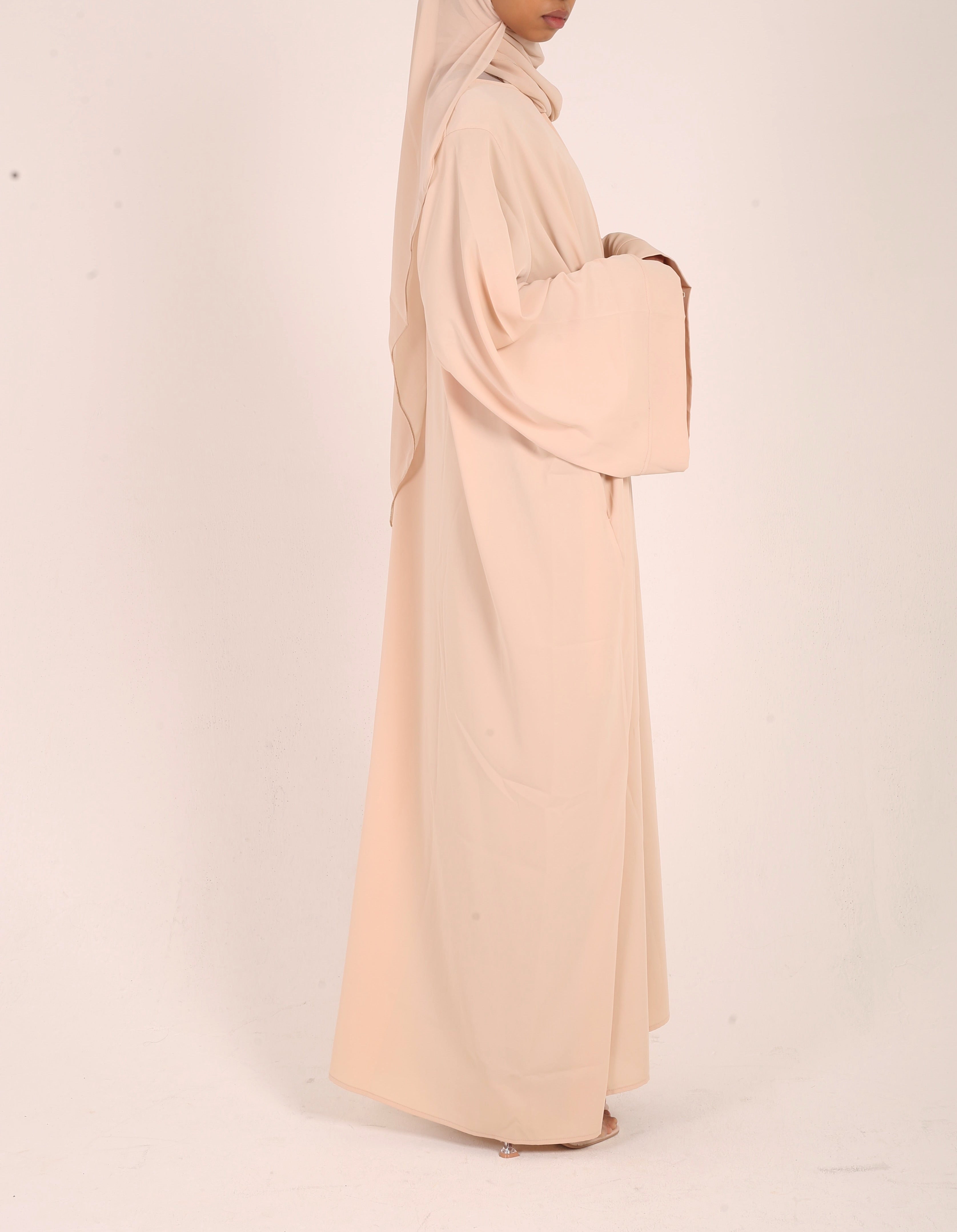 Neutral Nursing-Friendly Abaya with Zip and Matching Hijab Set