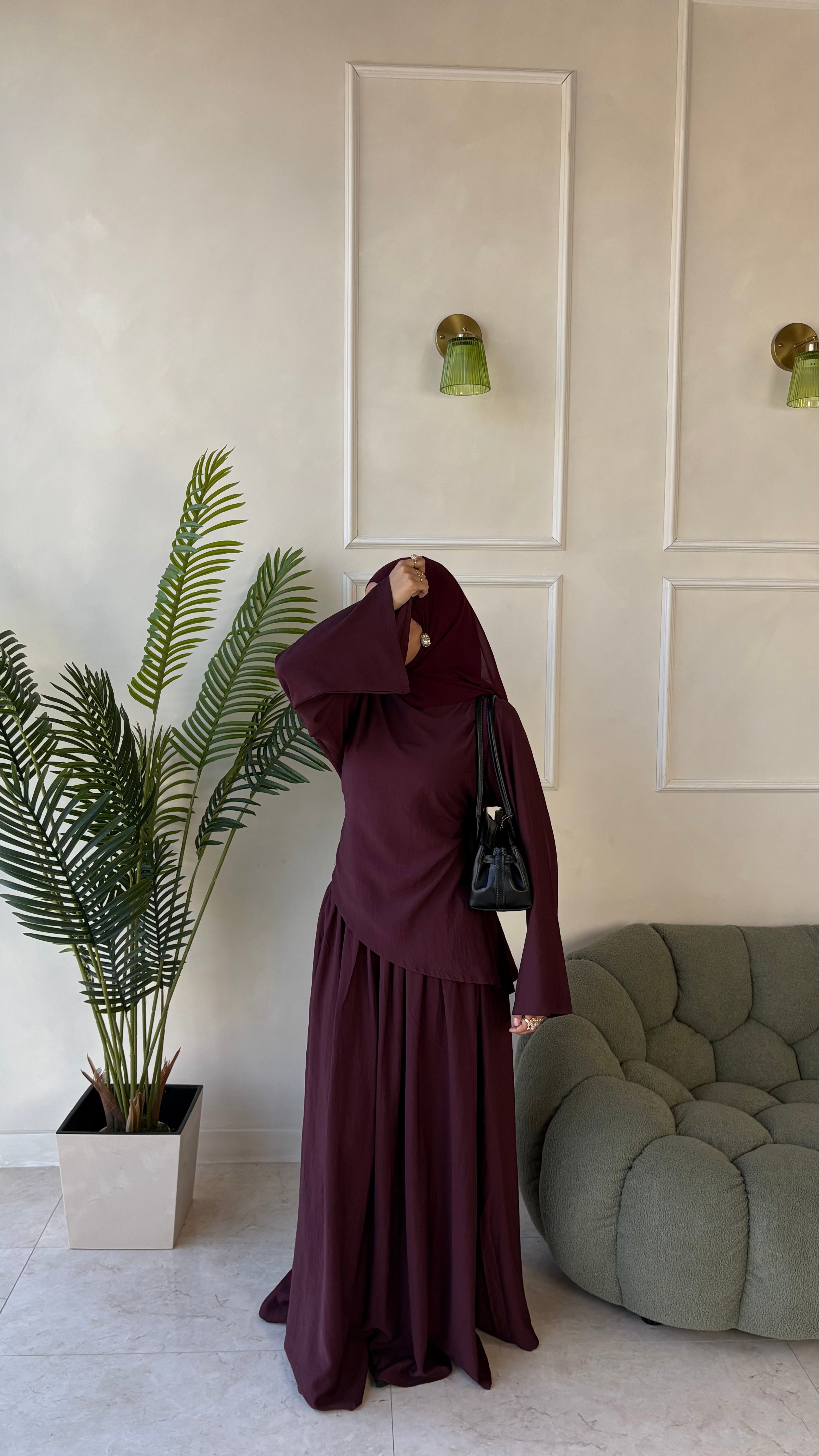 Asymmetrical top and skirt Coord set - Plum