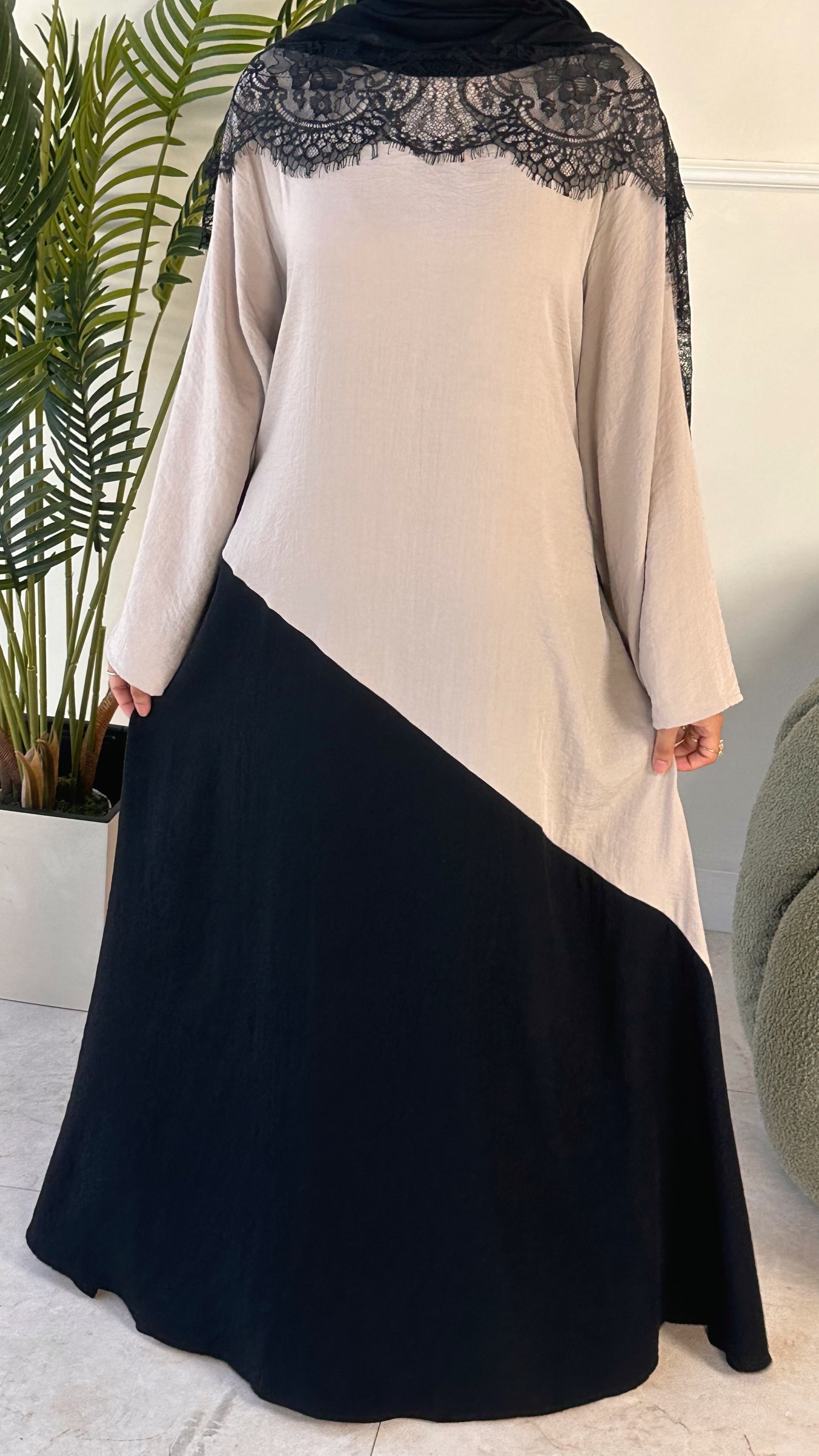 Two Tone Dress Abaya - Warm Pink/Black