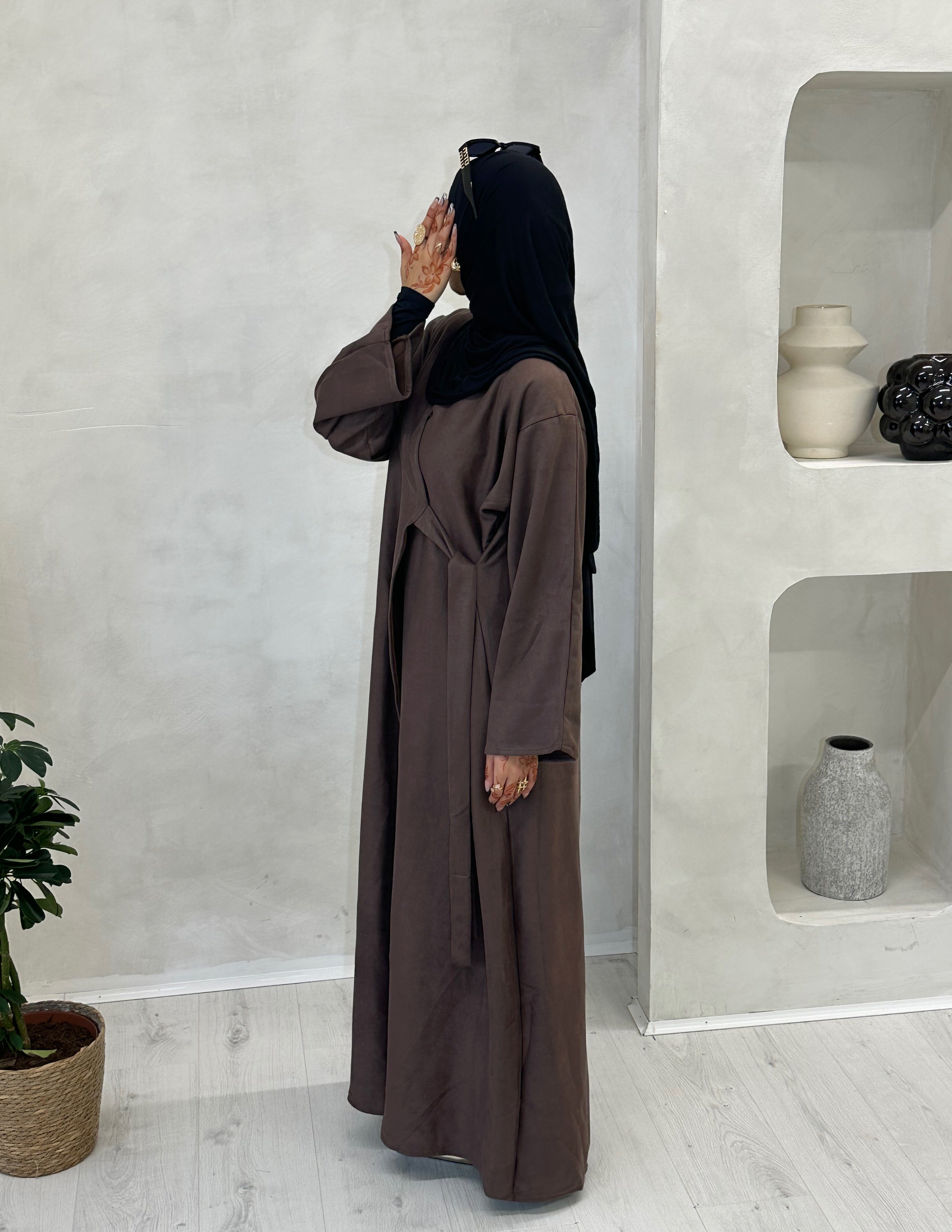 Chocolate Brown Suede abaya