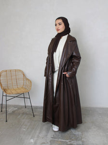 Deep Brown Leather Trench Coat