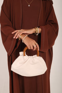 Brown Contrast Stitch Dubai Fabric Open Abaya