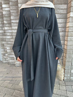 Load image into Gallery viewer, Dark Grey Ribbed Abaya
