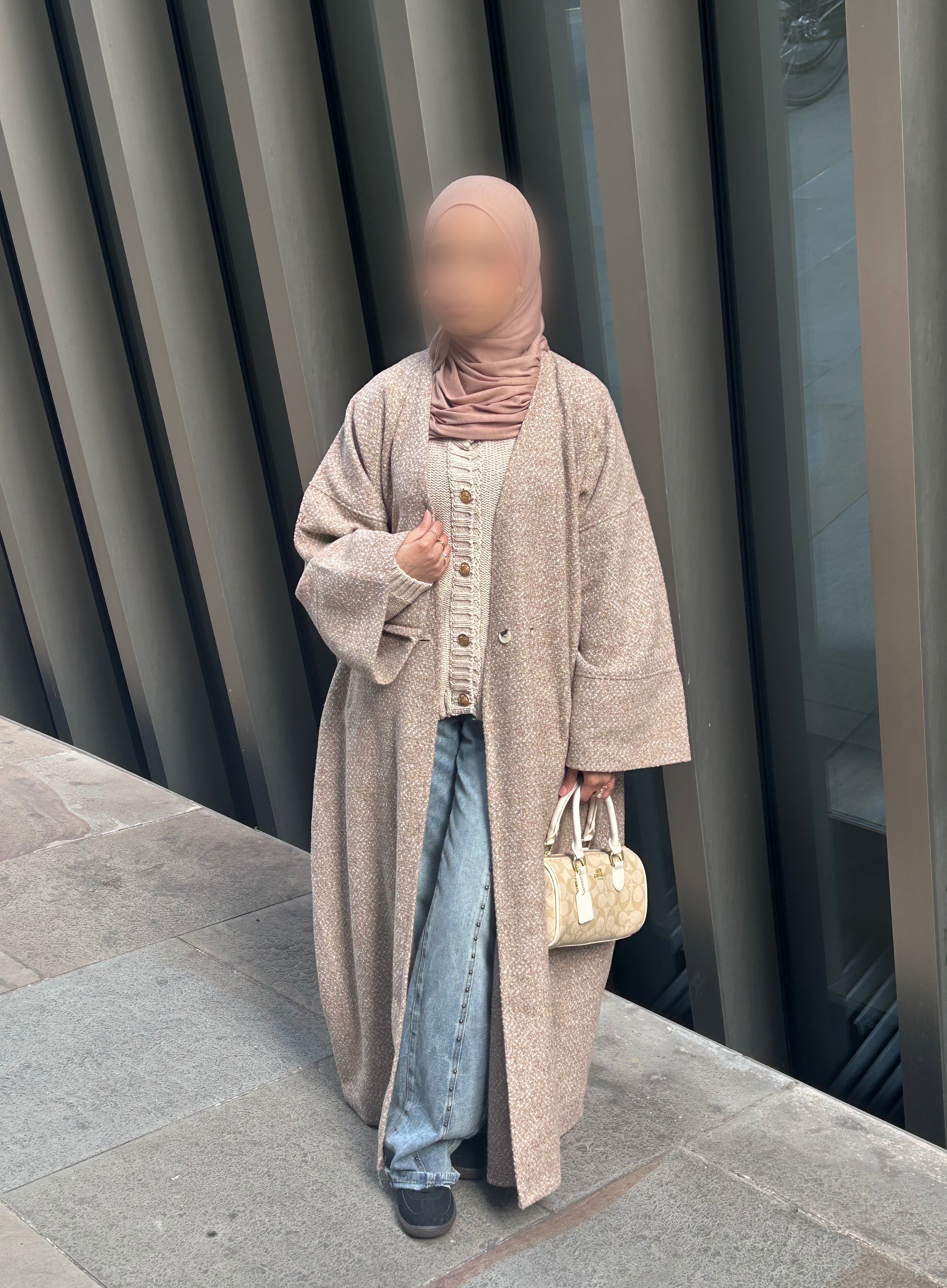 Tweed Abaya Coat - Beige