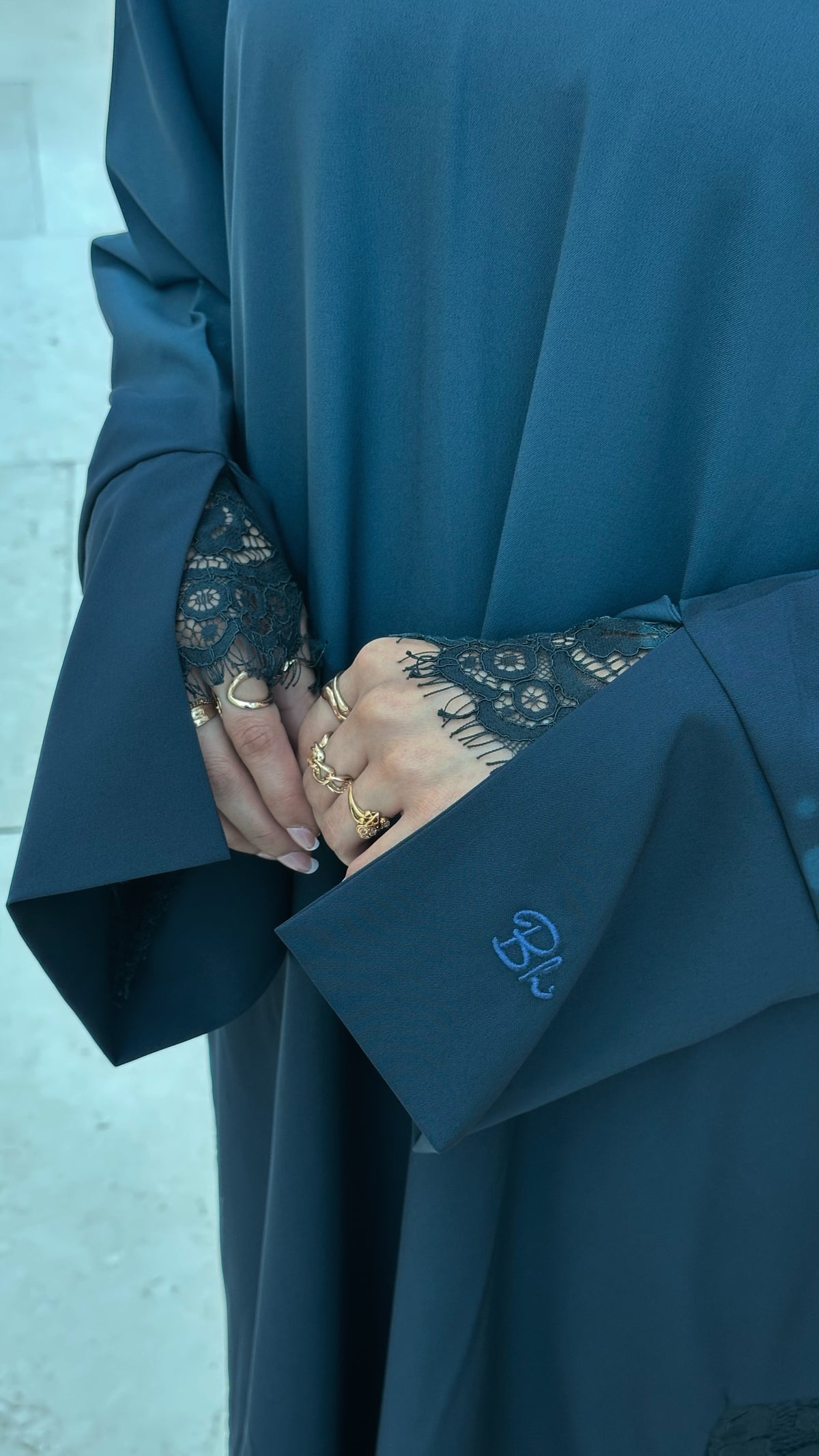 Lace Abaya and Hijab Set- Petrol Blue