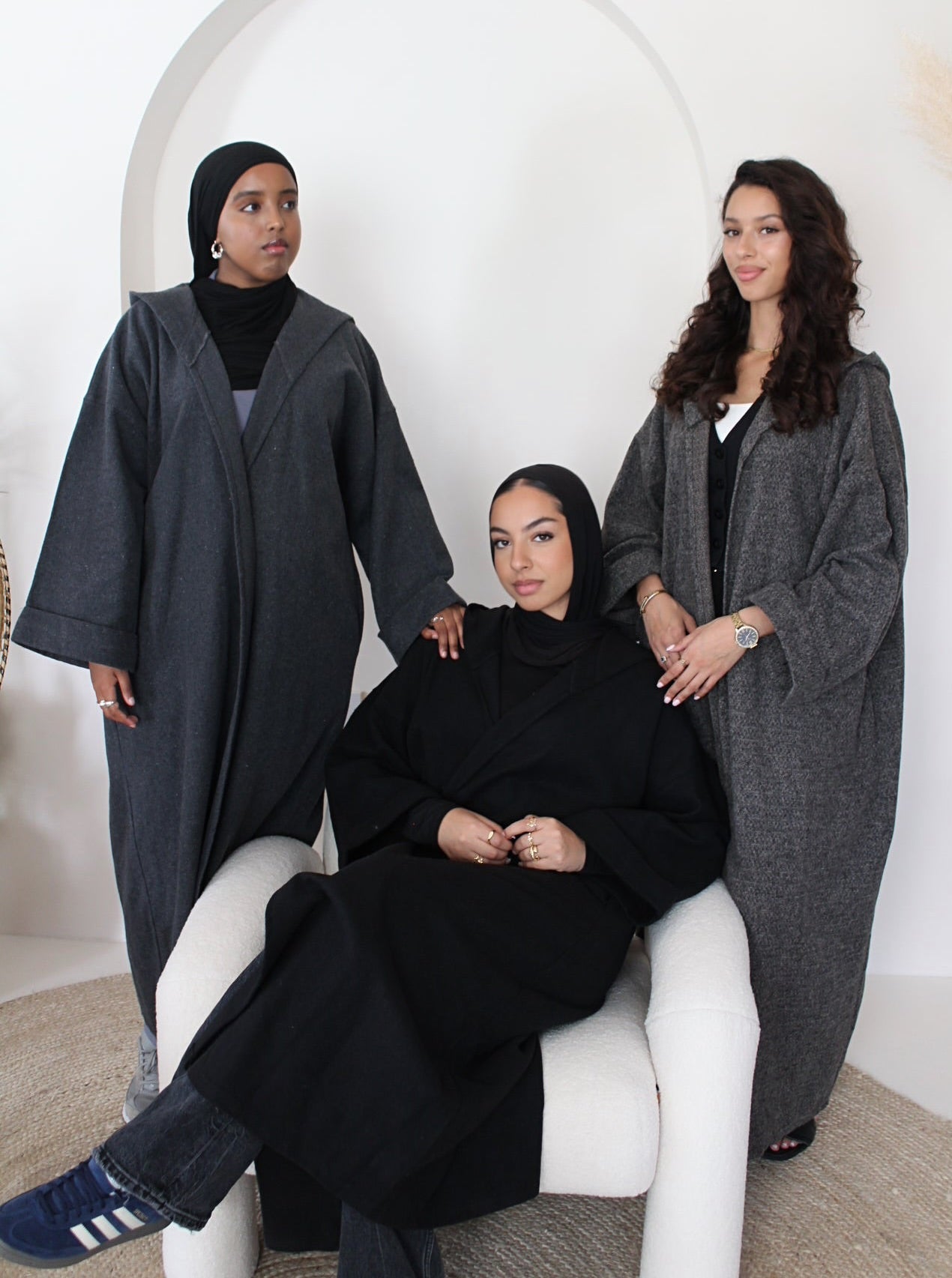 Cool Grey/Blue Felt Hooded Abaya Coat