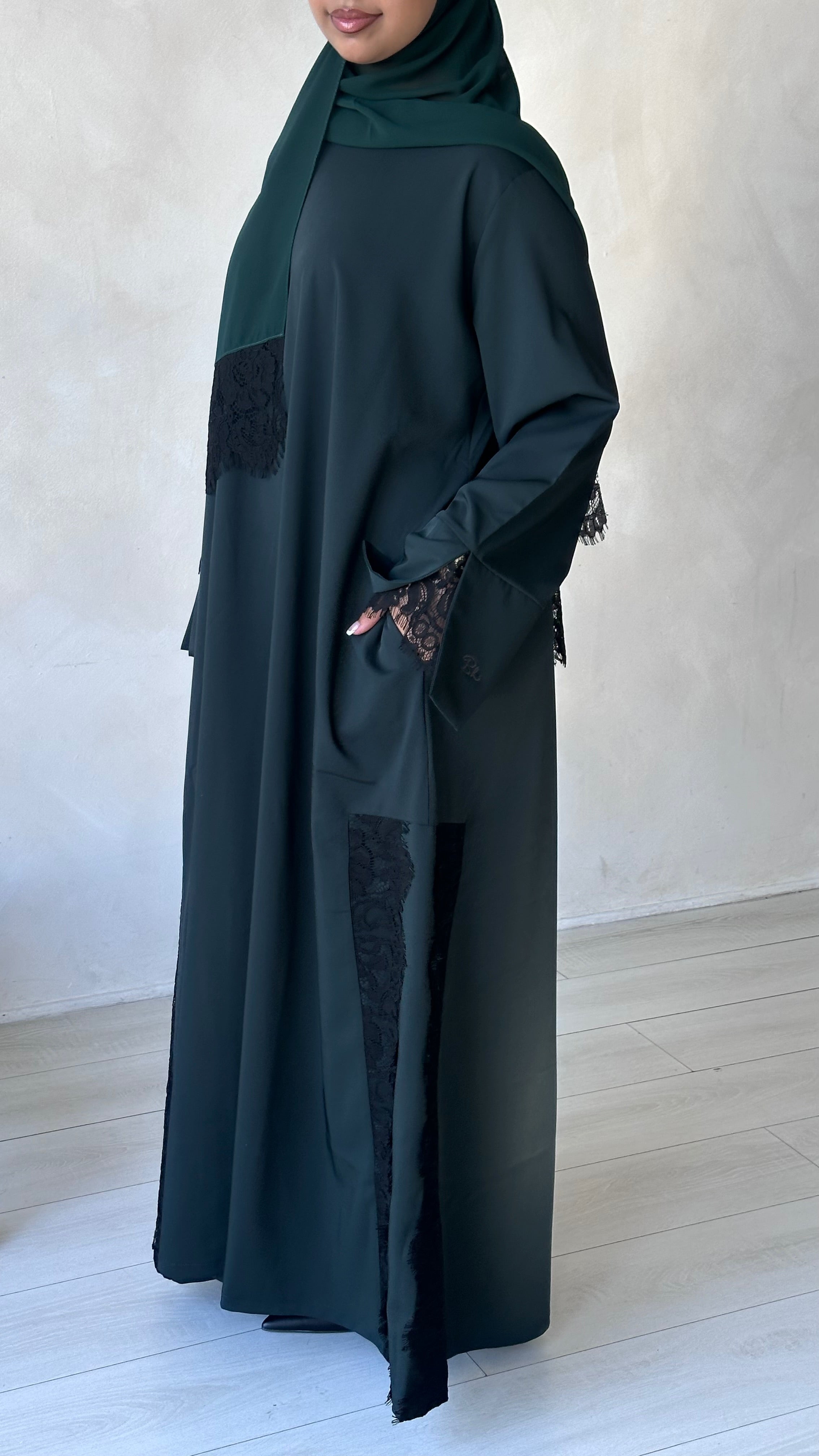 Lace Abaya and Hijab Set- Green