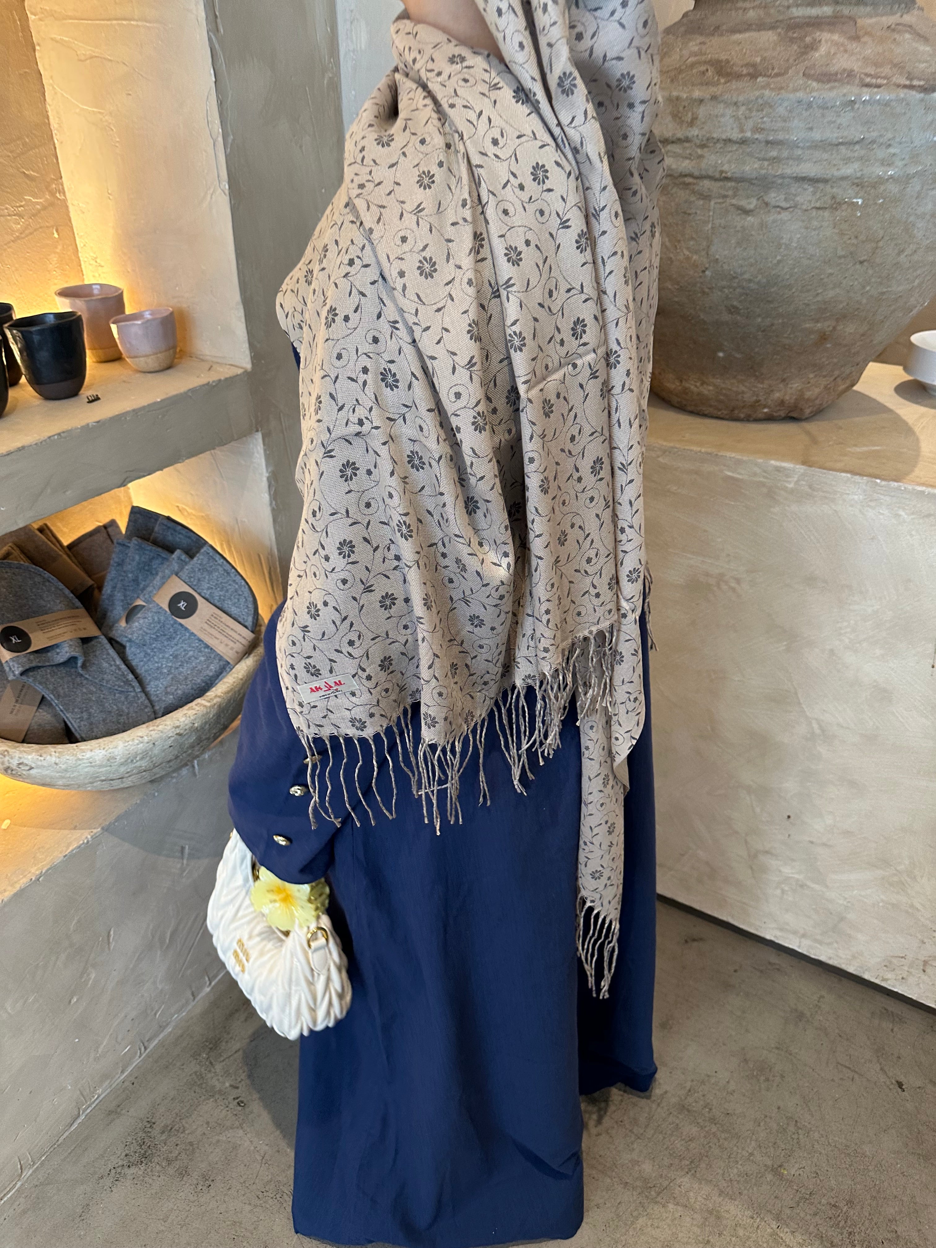 Printed Hijab- Taupe Beige