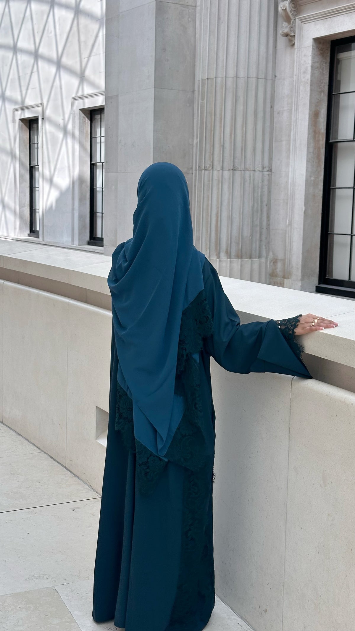 Lace Abaya and Hijab Set- Petrol Blue