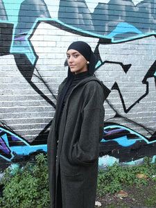 Hooded Blended Green Abaya Coat