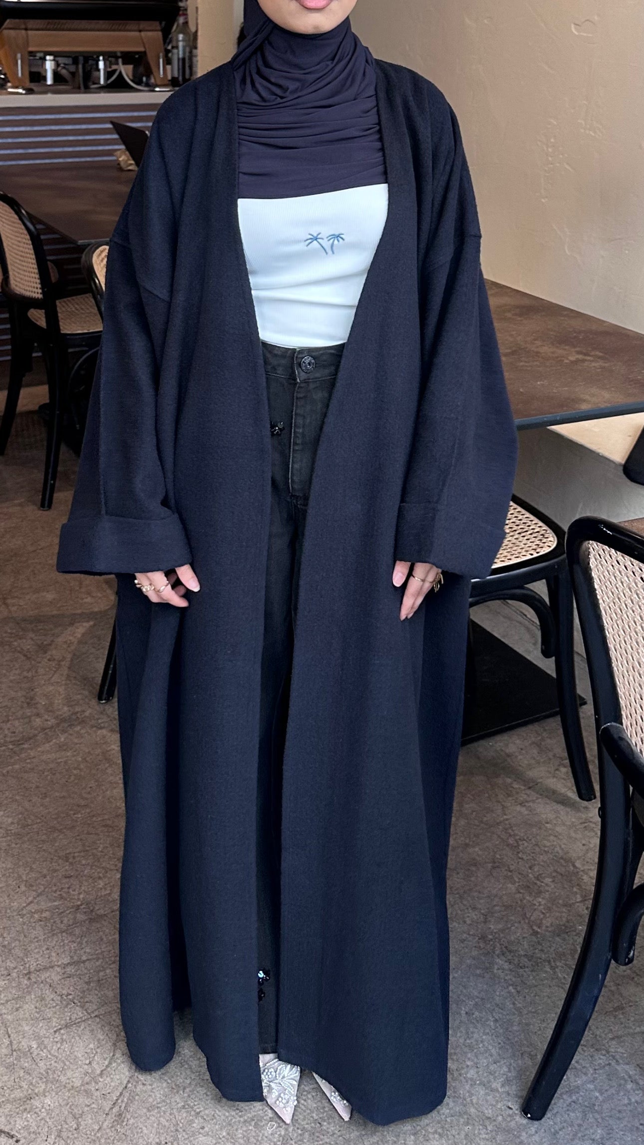 Blended Navy Abaya Coat