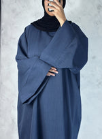 Load image into Gallery viewer, Textured Navy Wide sleeve Abaya
