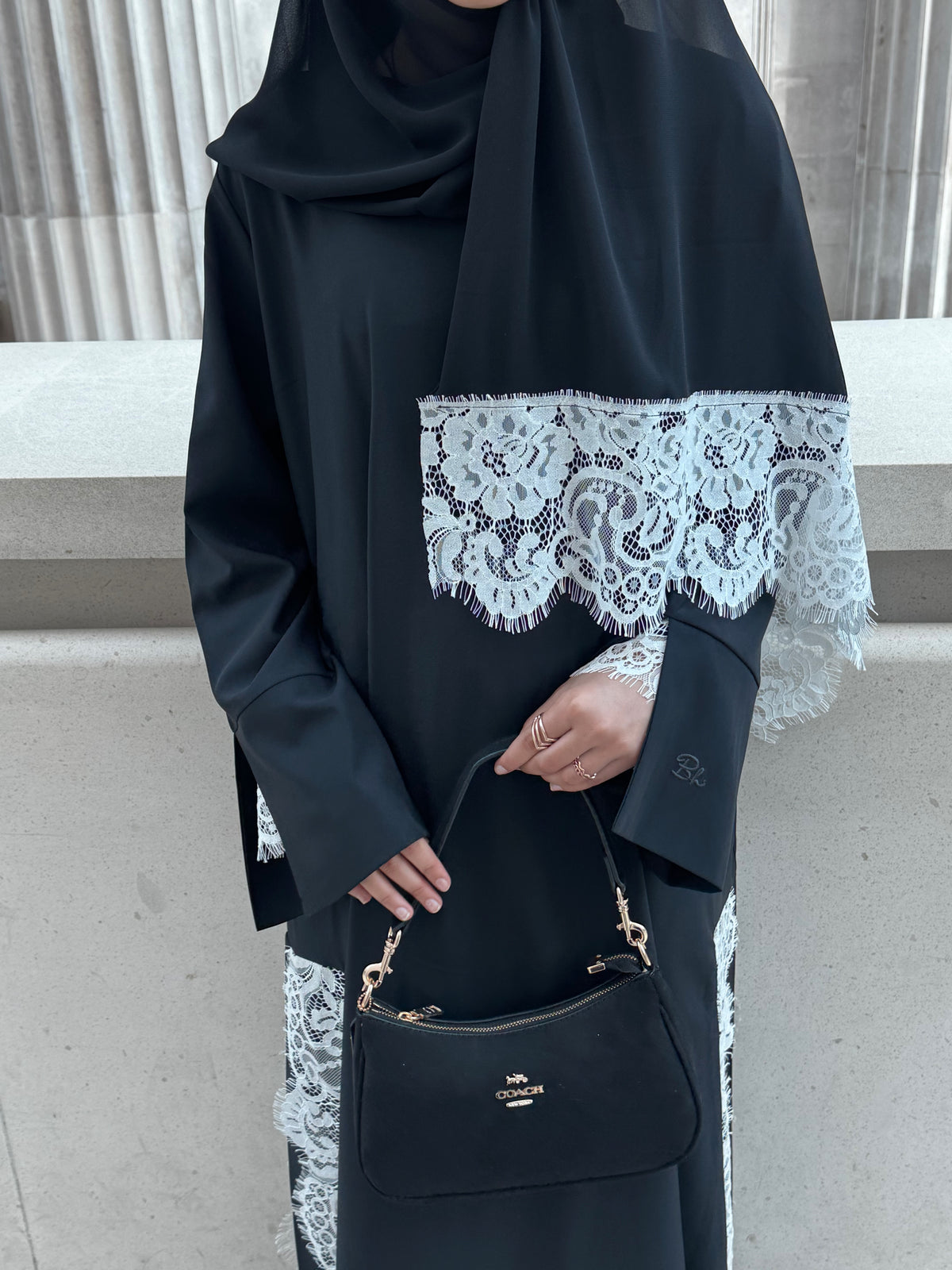 Lace Abaya and Hijab Set- Black