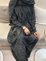 Load image into Gallery viewer, Printed Chiffon Abaya Set (Closed) - Charcoal Black

