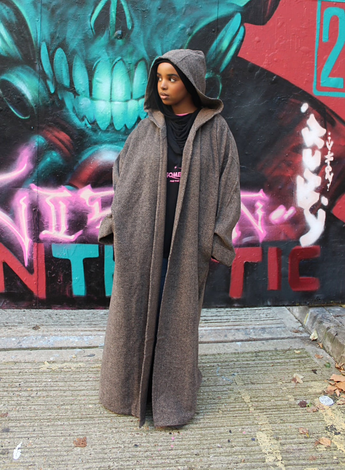 Hooded Blended Brown Abaya Coat