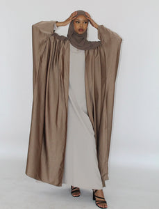 Habiba Pale Brown Satin Open Abaya