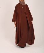 Load image into Gallery viewer, Brown Contrast Stitch Dubai Fabric Open Abaya
