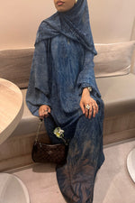 Load image into Gallery viewer, Printed Chiffon Abaya Set (Closed) - Blue
