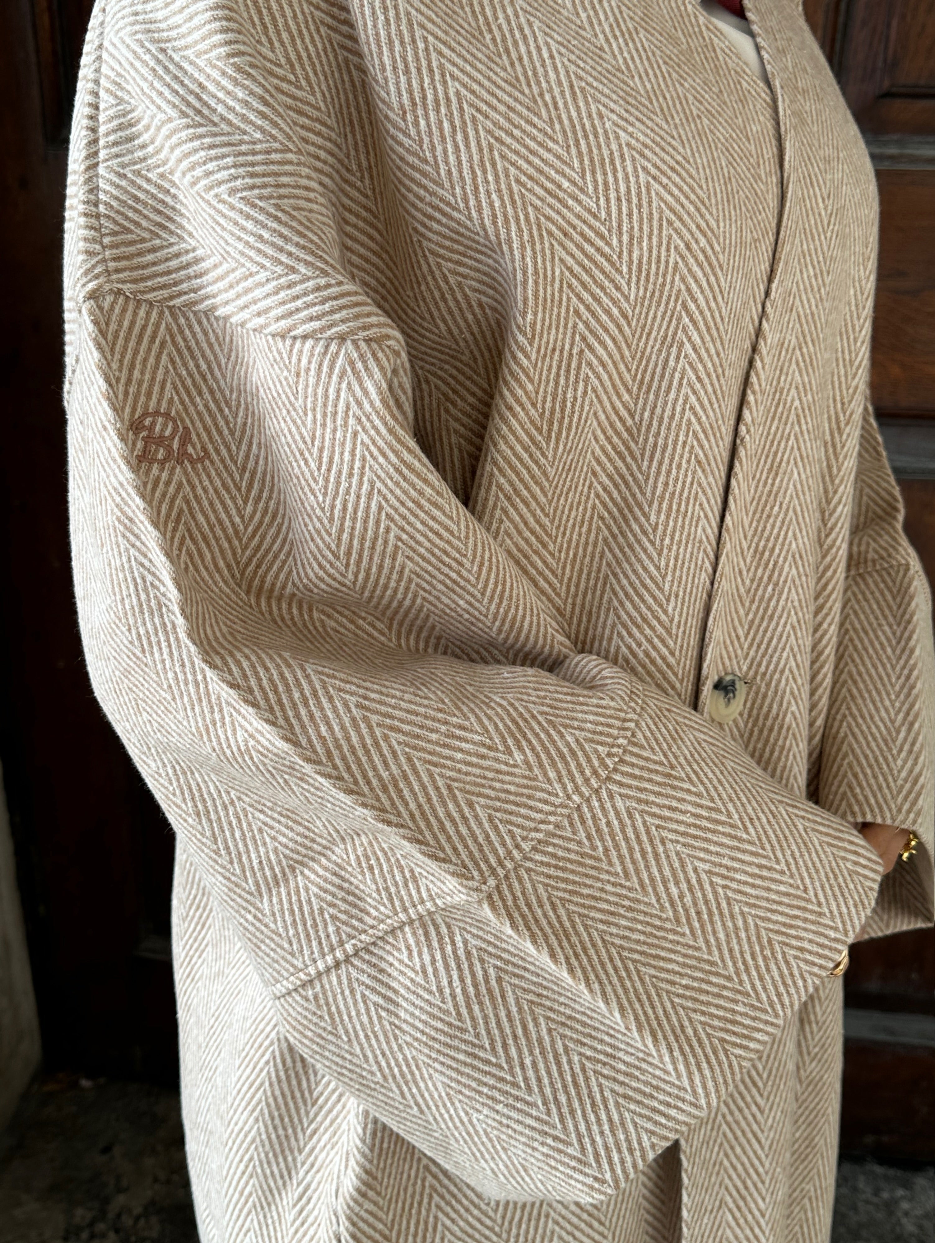 Herringbone Abaya Coat - Beige