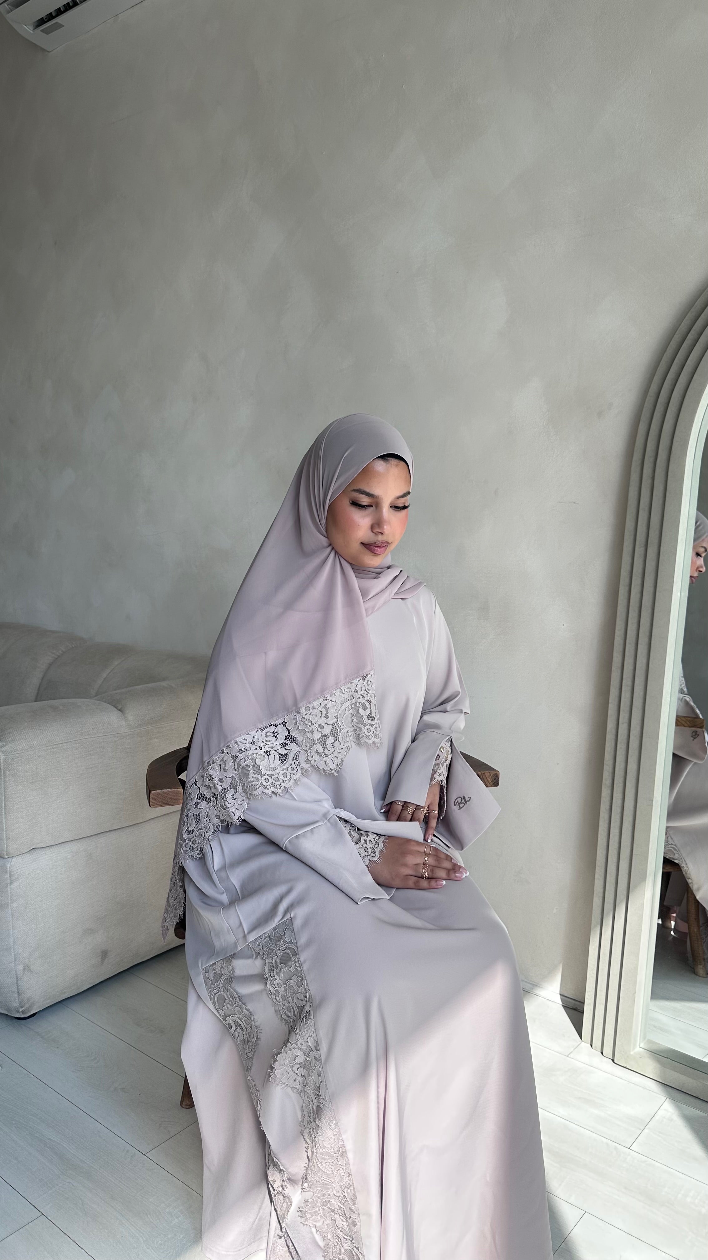 Lace Abaya and Hijab Set- Nude