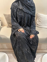 Load image into Gallery viewer, Printed Chiffon Abaya Set (Closed) - Charcoal Black/Purple

