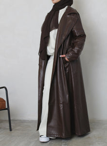 Deep Brown Leather Trench Coat